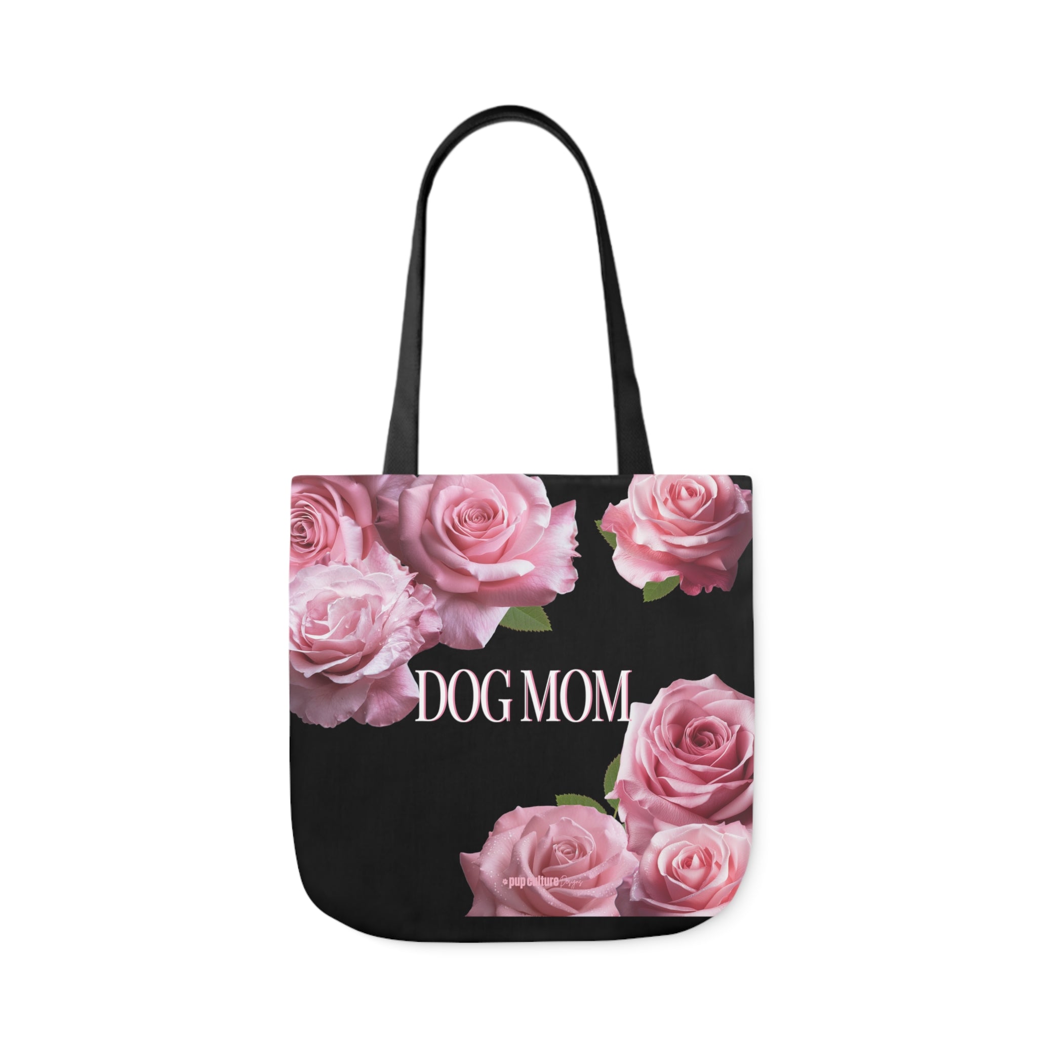 Elegant Dog Mom Pink Roses Tote Bag, Black or White - elegant-dog-mom-pink-rose-tote-bag-black-white