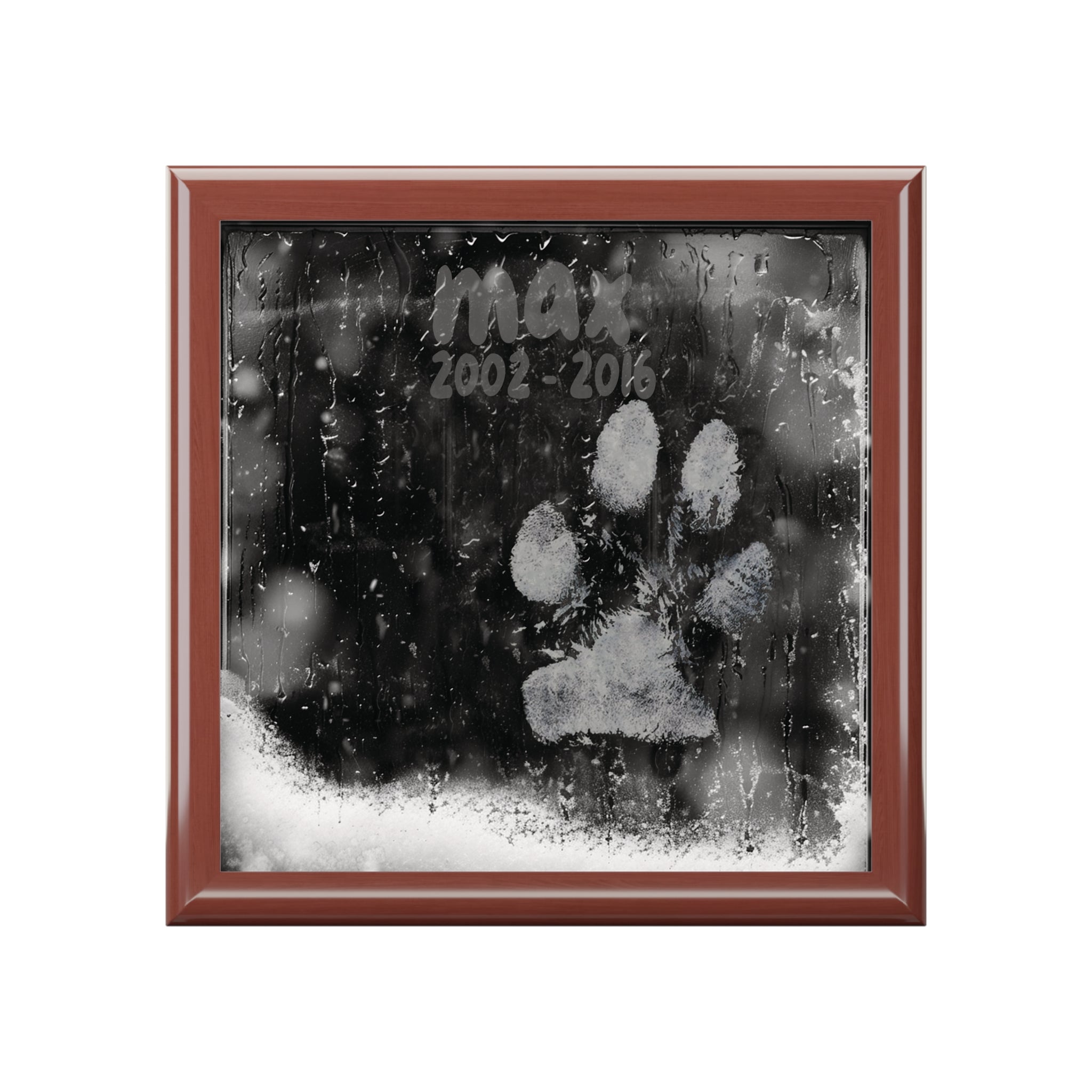 Your Dog's Snowy Paw Print Rainbow Bridge Memorial Keepsake Box - rainbow-bridge-window-print-pet-memento-box