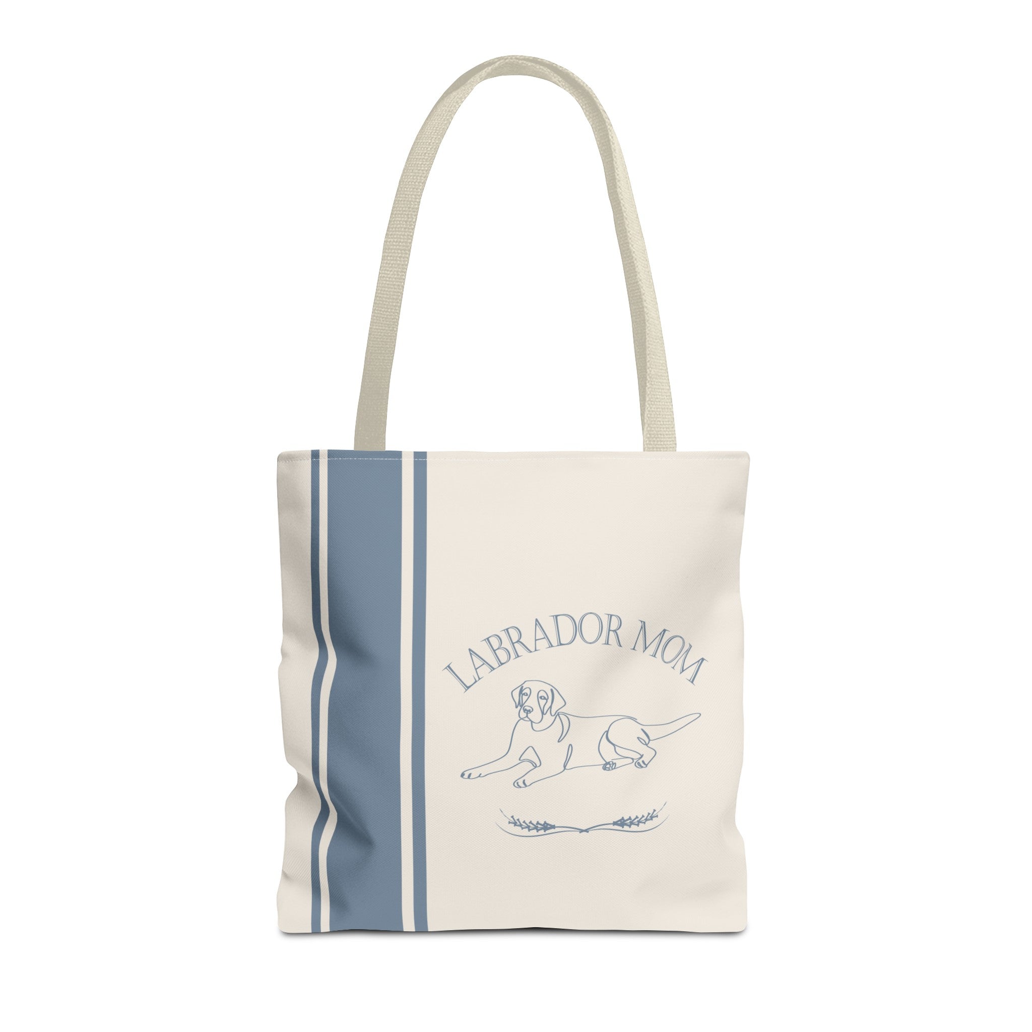 YOUR CHOICE OF BREED Dog Mom Line Art Farmhouse Stripe Design Tote - your-choice-of-breed-dog-mom-farmhouse-stripe-design-tote-bag