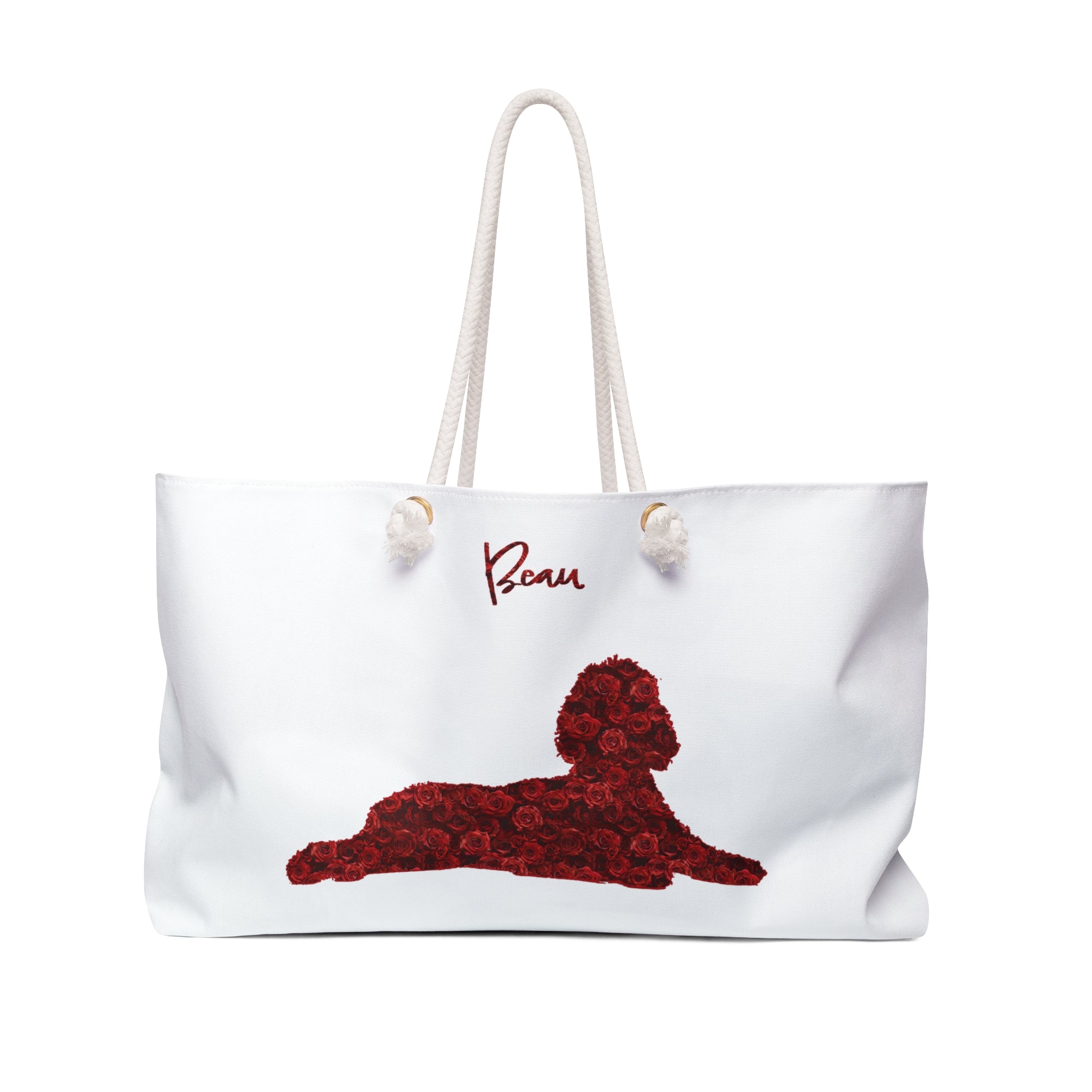 Personalized Red Rose Dog Silhouette Flower Art Weekender Market Tote - personalized-red-rose-dog-silhouette-flower-art-weekender