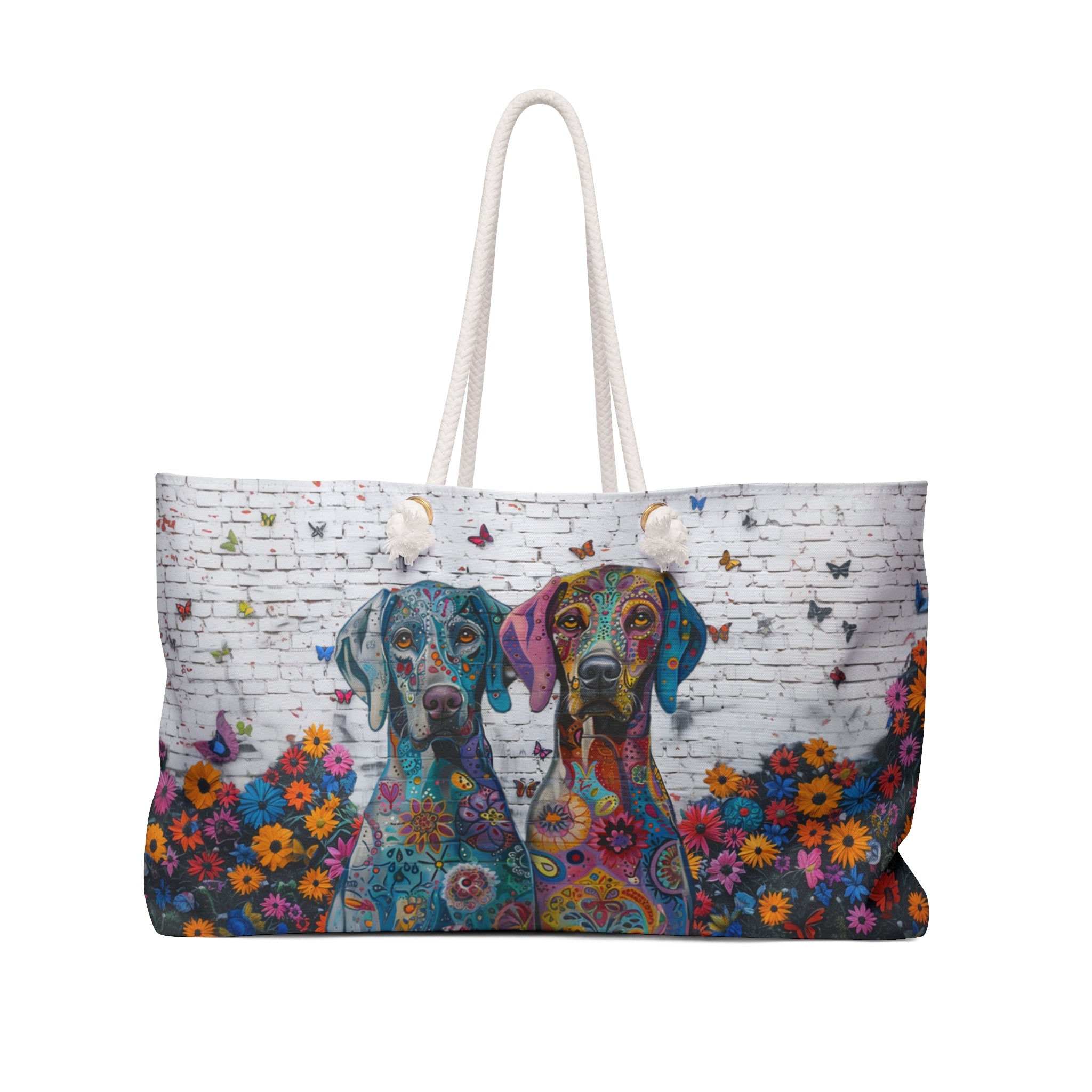 Weimaraner Original Floral Dog Art Themed Large Weekender Tote Bag - weimaraner-original-floral-dog-art-themed-large-weekender-tote-bag