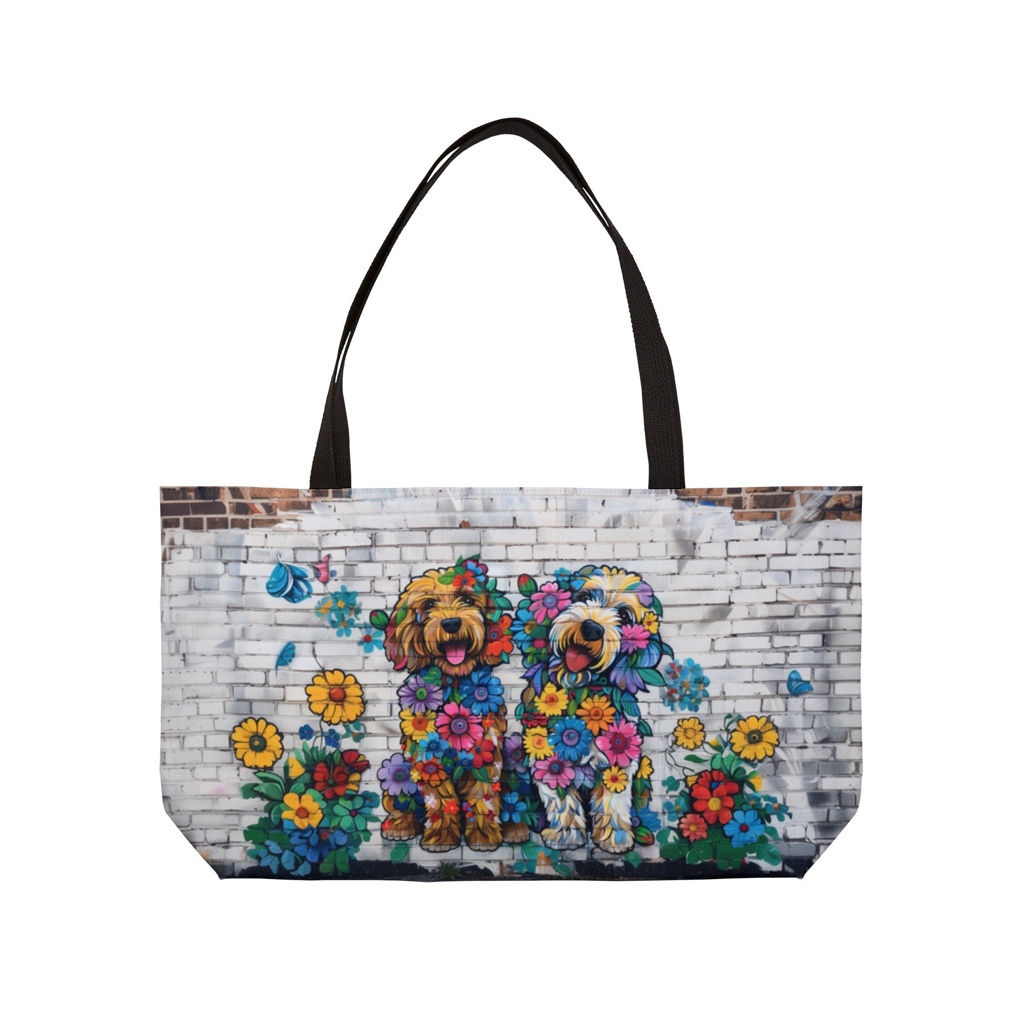 Golden Doodle Original Floral Dog Art Themed Large Weekender Tote Bag - original-dog-art-themed-large-weekender-tote-bag