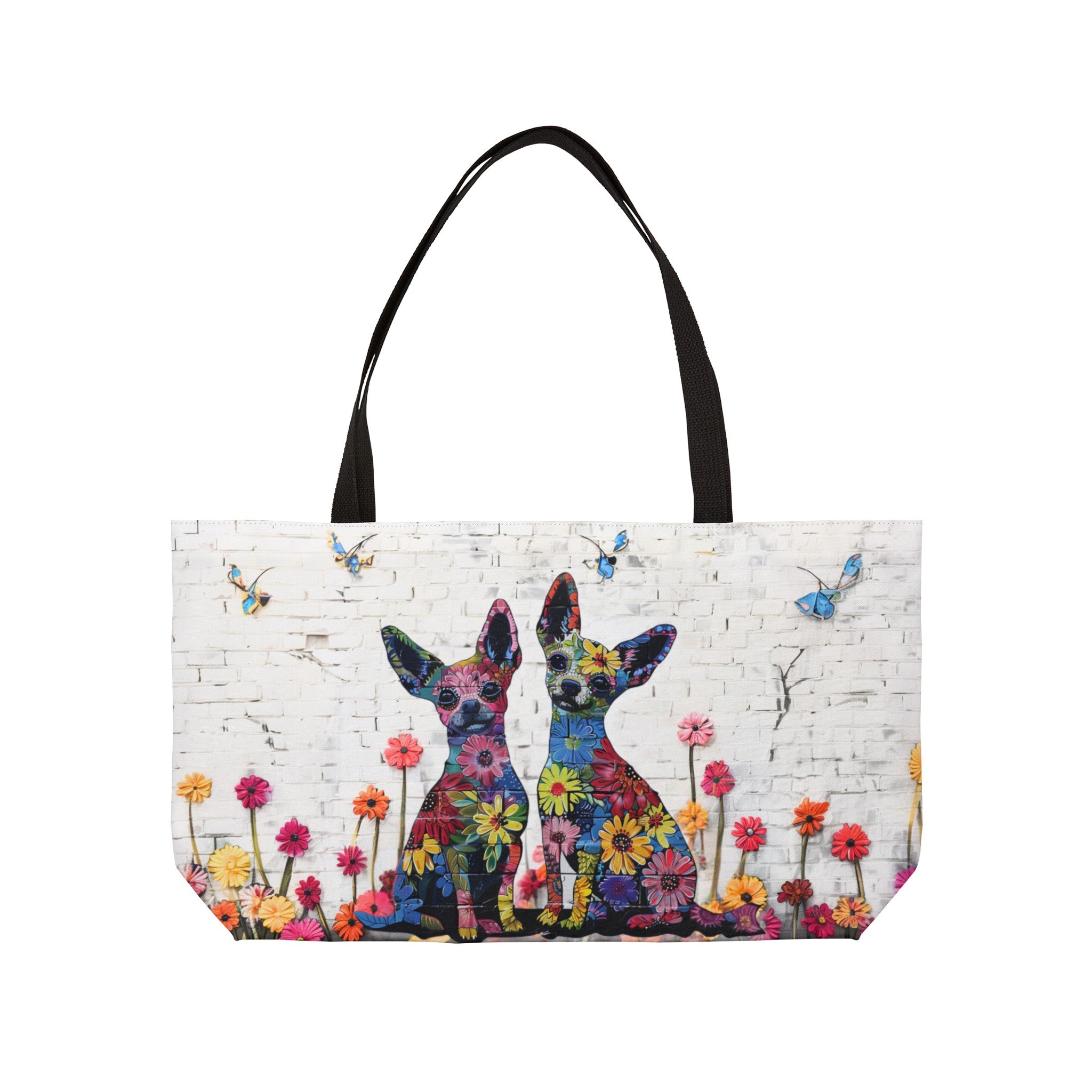 Chihuahua Original Floral Dog Art Themed Large Weekender Tote Bag - chihuahua-original-floral-dog-art-themed-large-weekender-tote-bag