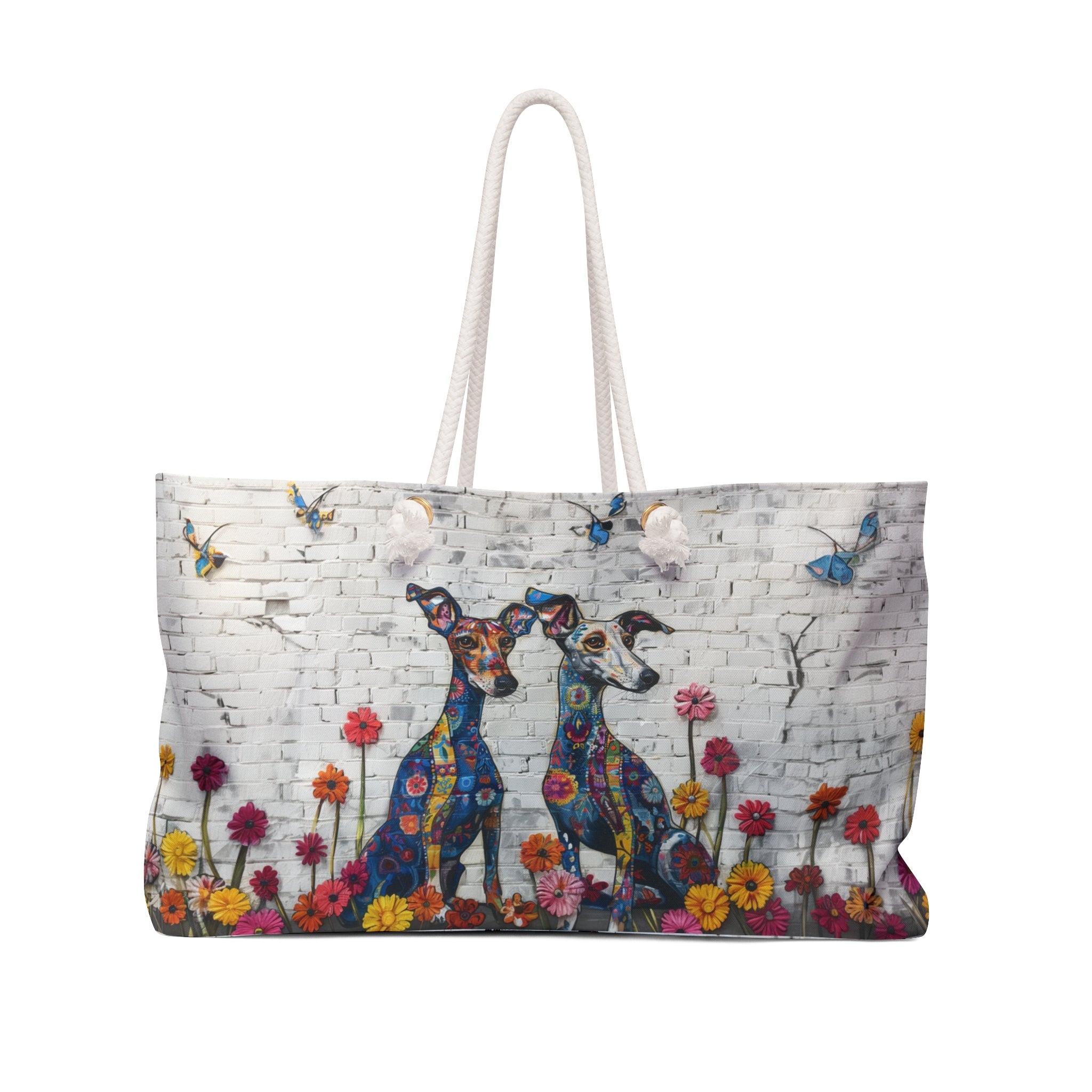 Italian Greyhound Original Floral Dog Art Themed Large Weekender Tote Bag - italian-greyhound-original-floral-dog-art-themed-large-weekender-tote-bag