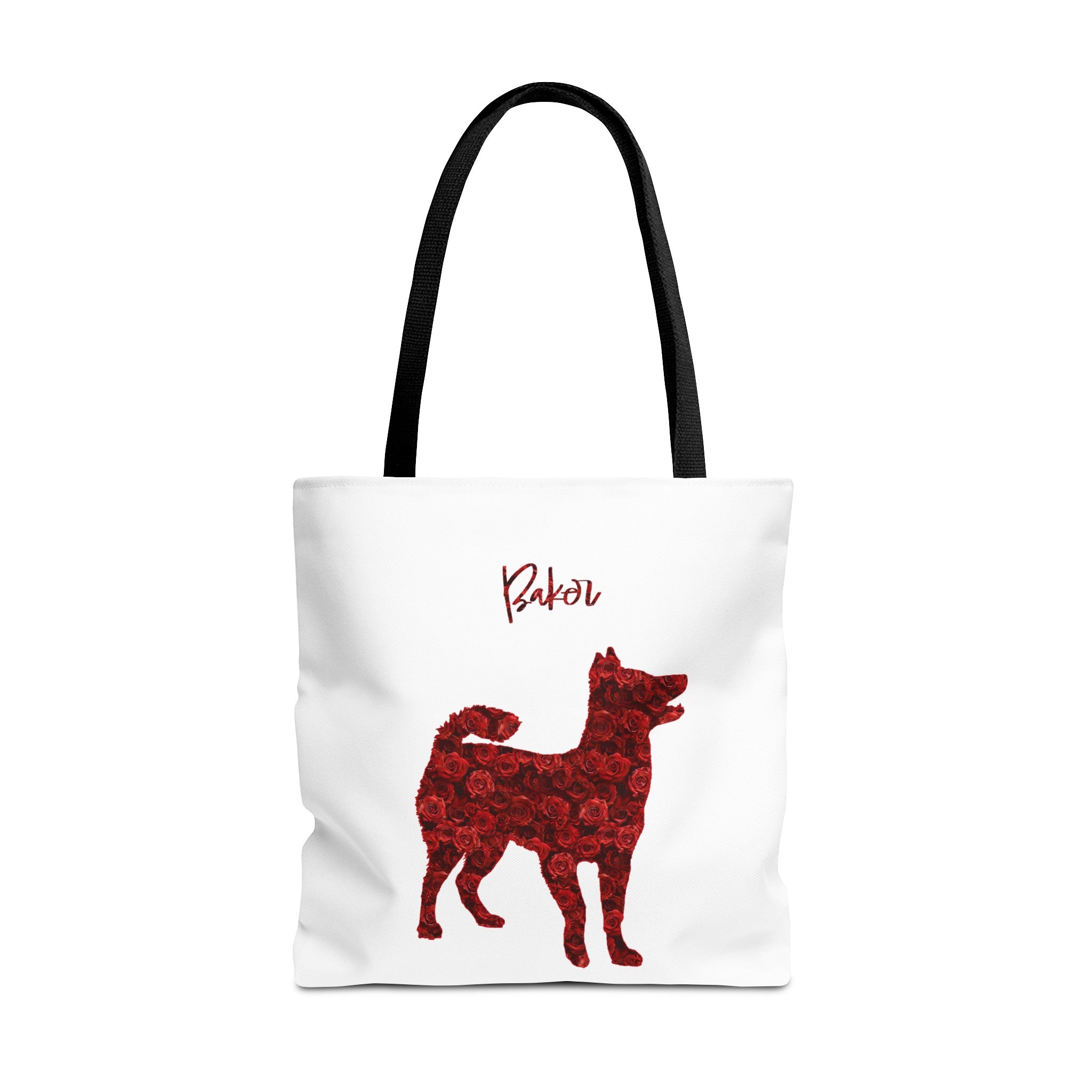 Personalized Red Rose Dog Silhouette Flower Art Tote Bag - Upload Your Photo - personalized-red-rose-dog-silhouette-flower-art-tote