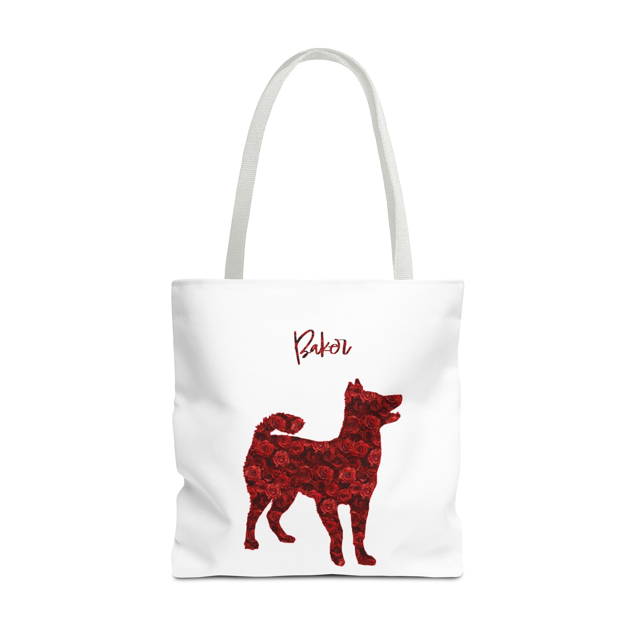 Personalized Red Rose Dog Silhouette Flower Art Tote Bag - Upload Your Photo - personalized-red-rose-dog-silhouette-flower-art-tote
