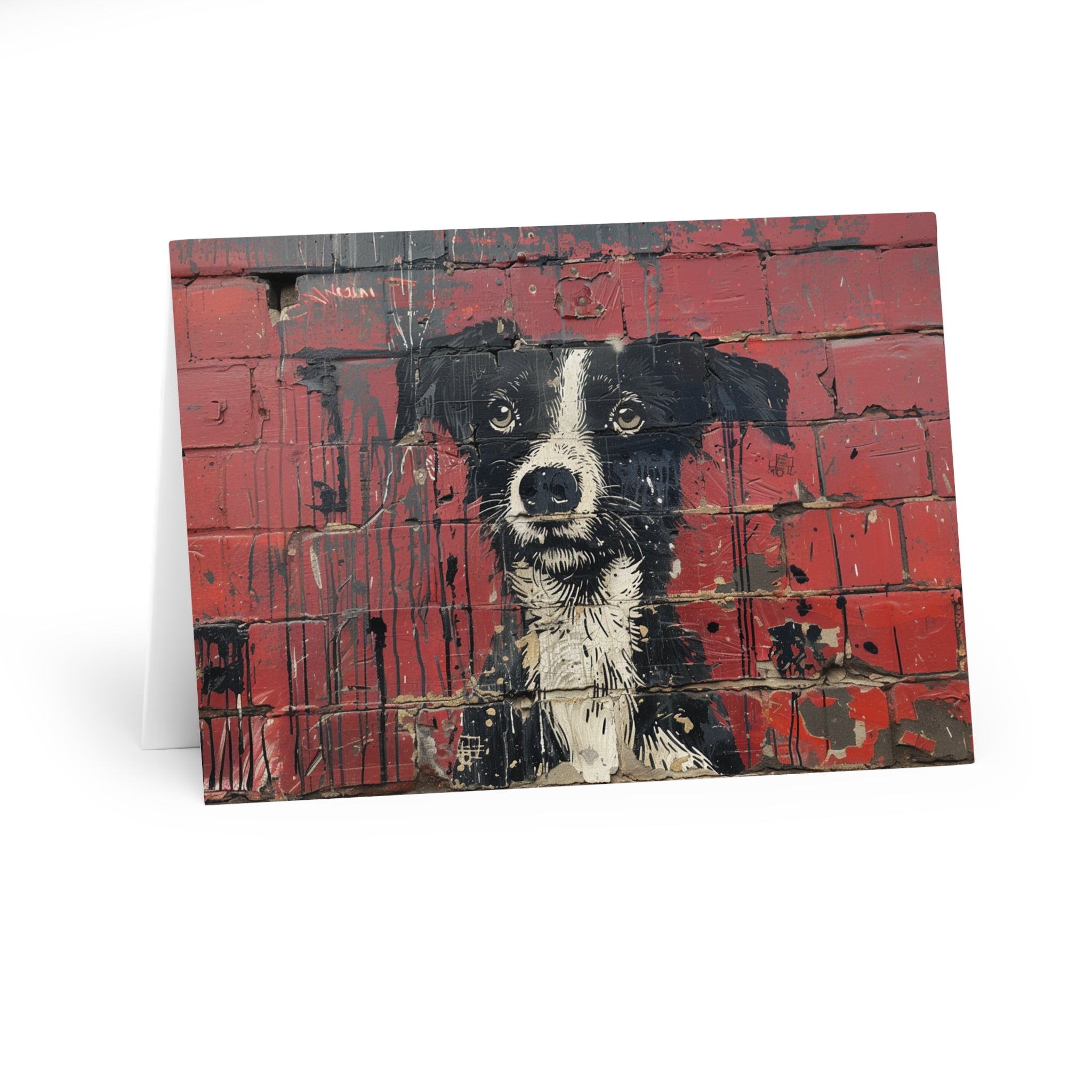 Street Artist-Inspired Red Brick Wall Dog Art Greeting Card 5-Pak