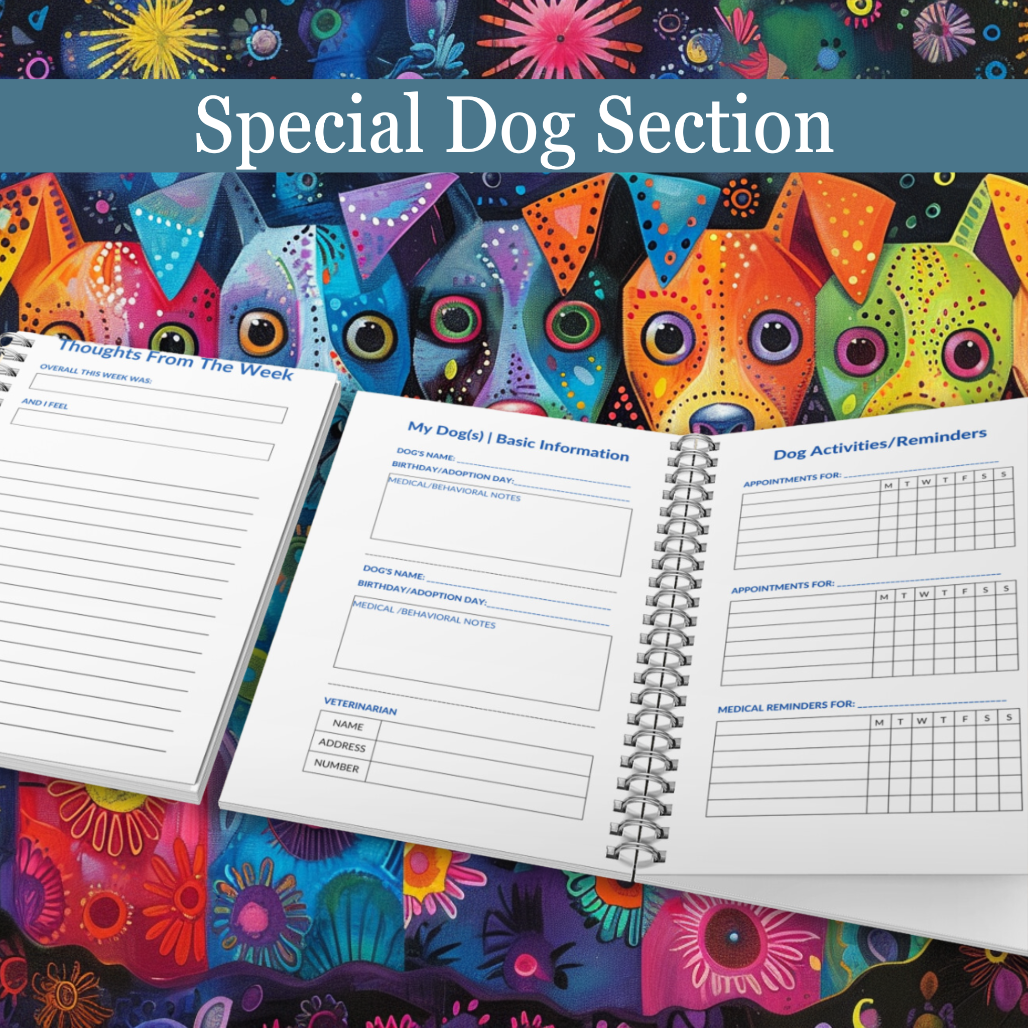 Full Color Dog Art Dog Mom 6 Mo Daily Planner | Special Dog Pages - full-color-dog-art-dog-mom-6-mo-daily-planner-special-dog-pages