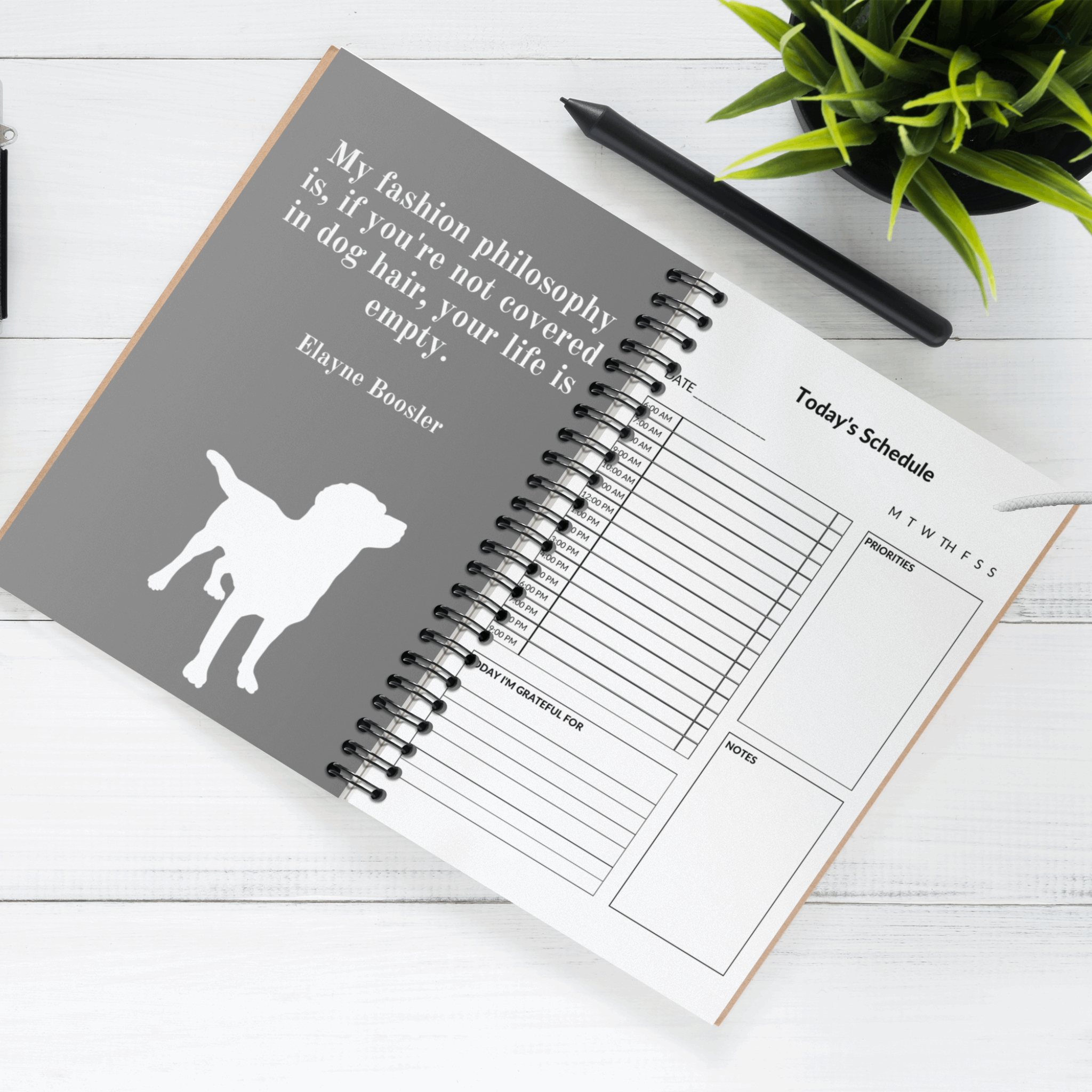 Customizable Dog Mom Line Art Design Undated 6 Month Spiral Bound Daily Planner - customizable-dog-mom-line-art-design-undated-6-month-spiral-bound-daily-planner