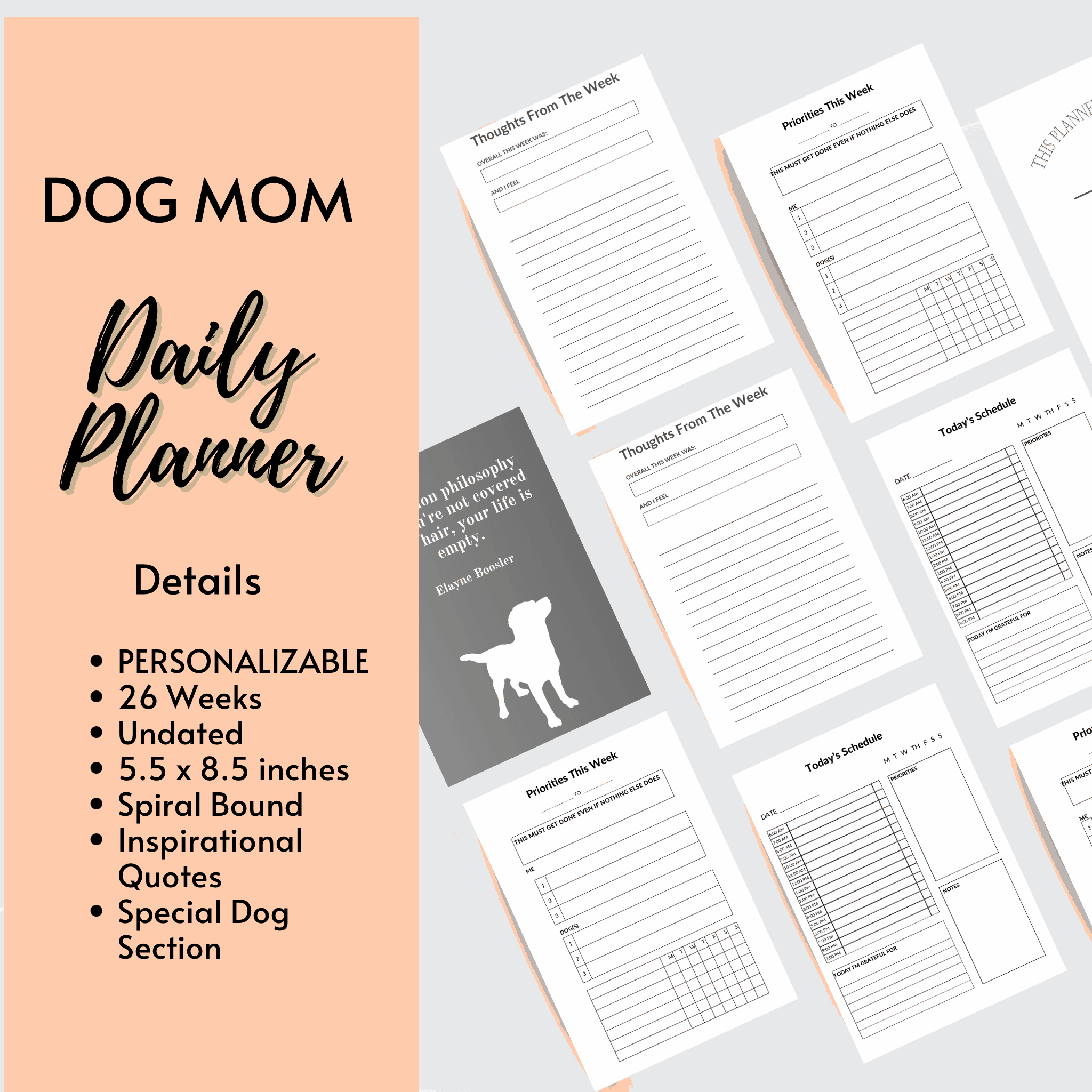 Customizable Dog Breed Line Art Design Daily Planner | Special Dog Pages - any-dog-breed-customizable-dog-mom-line-art-design-daily-planner-special-dog-pages