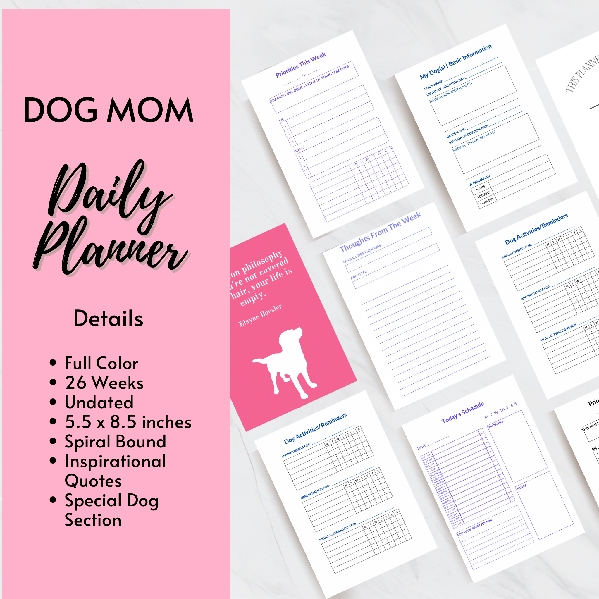 Full Color Dog Art Dog Mom 6 Mo Daily Planner | Special Dog Pages - full-color-dog-art-dog-mom-6-mo-daily-planner-special-dog-pages