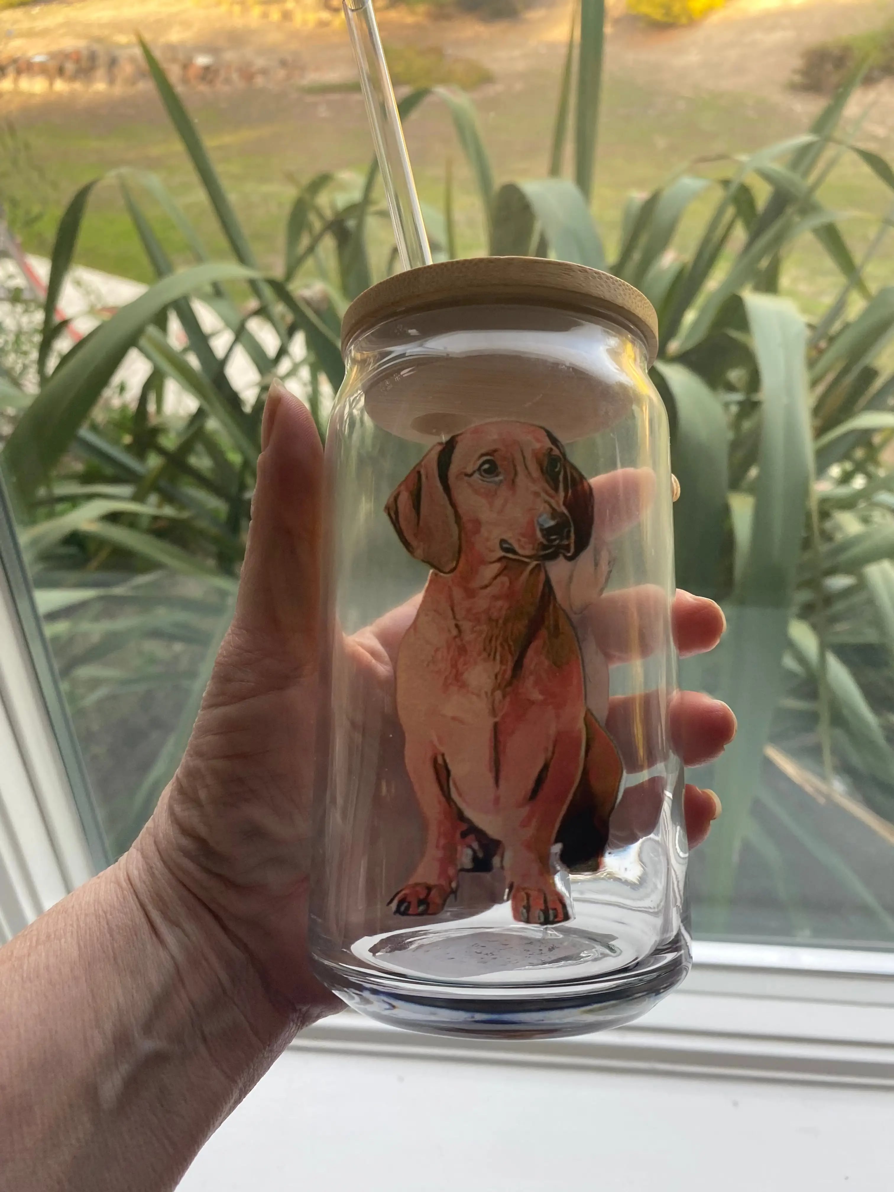Custom Dog Portrait Soda Can Glass with Lid and Straw - Soda Can Glass