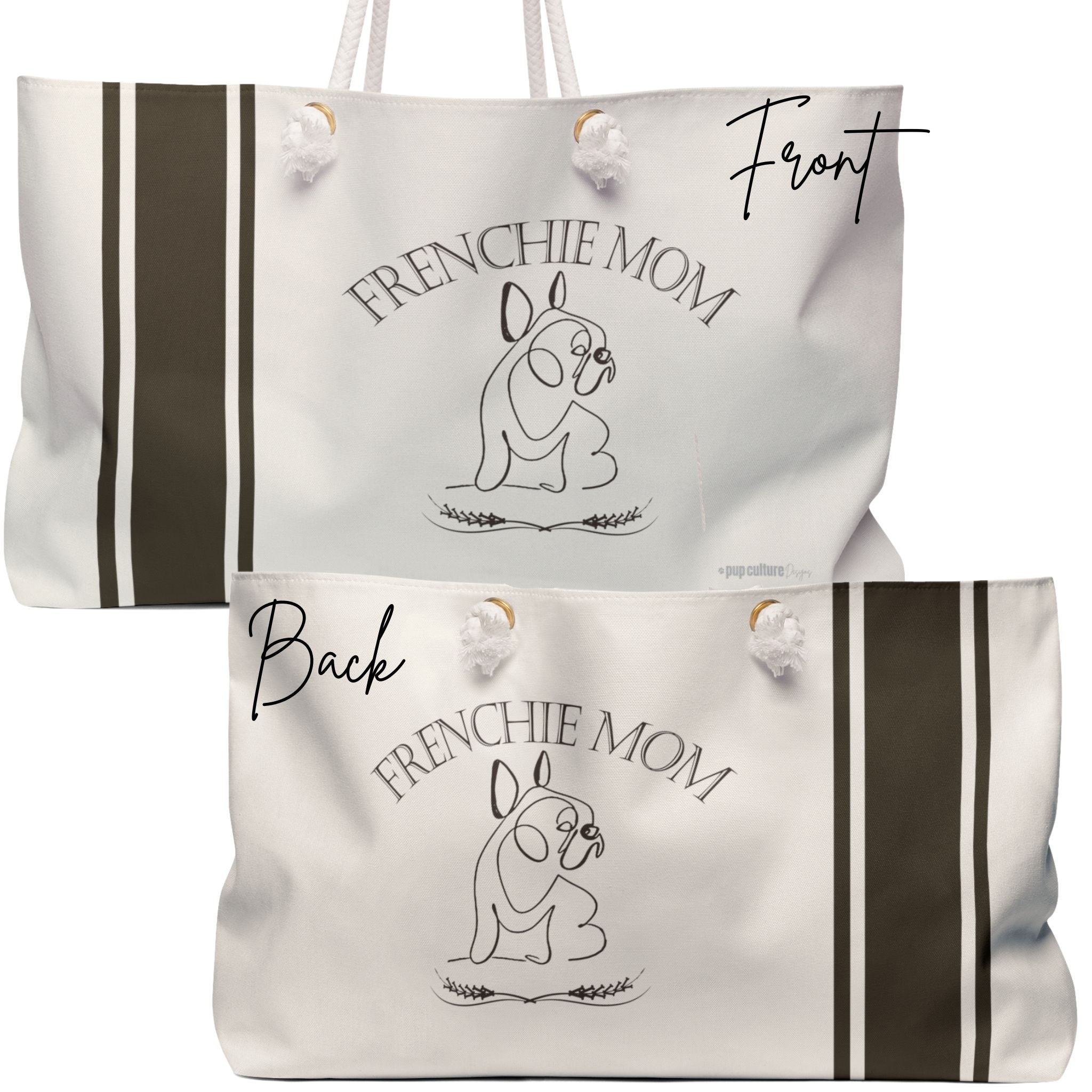 YOUR CHOICE OF BREED Dog Mom Farmhouse Stripe Design Weekender Tote Bag - your-choice-of-breed-dog-mom-farmhouse-stripe-design-weekender-tote-bag