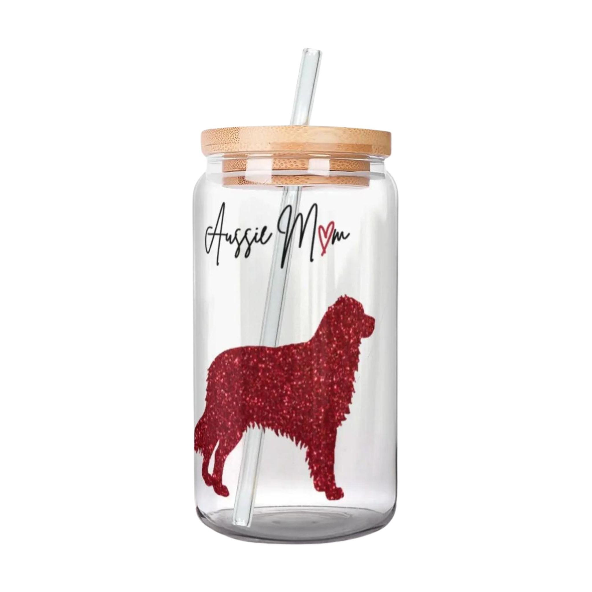 GlitterPrint Dog Silhouette Dog Mom Soda Can Glass With Lid and Straw - Soda Can Glass