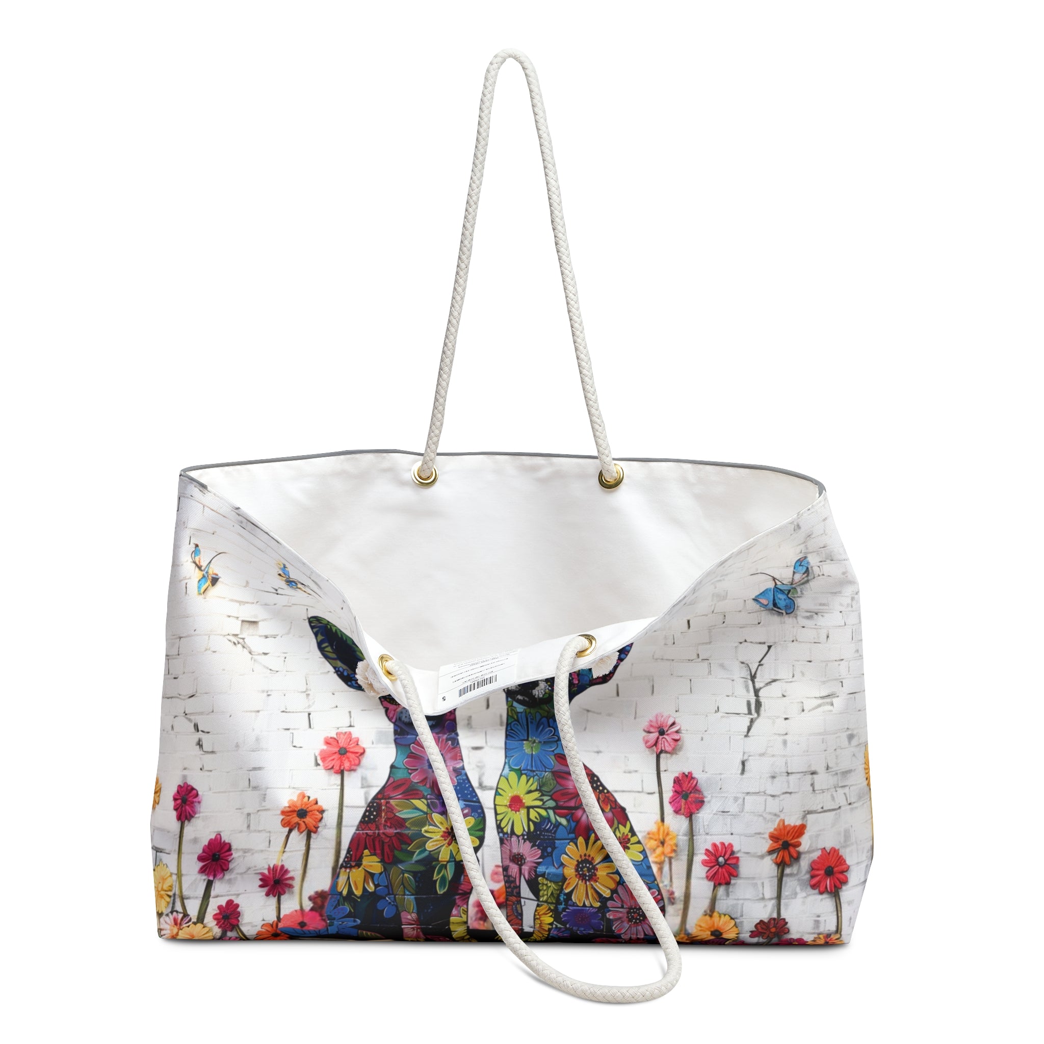 Chihuahua Original Floral Dog Art Themed Large Weekender Tote Bag - chihuahua-original-floral-dog-art-themed-large-weekender-tote-bag