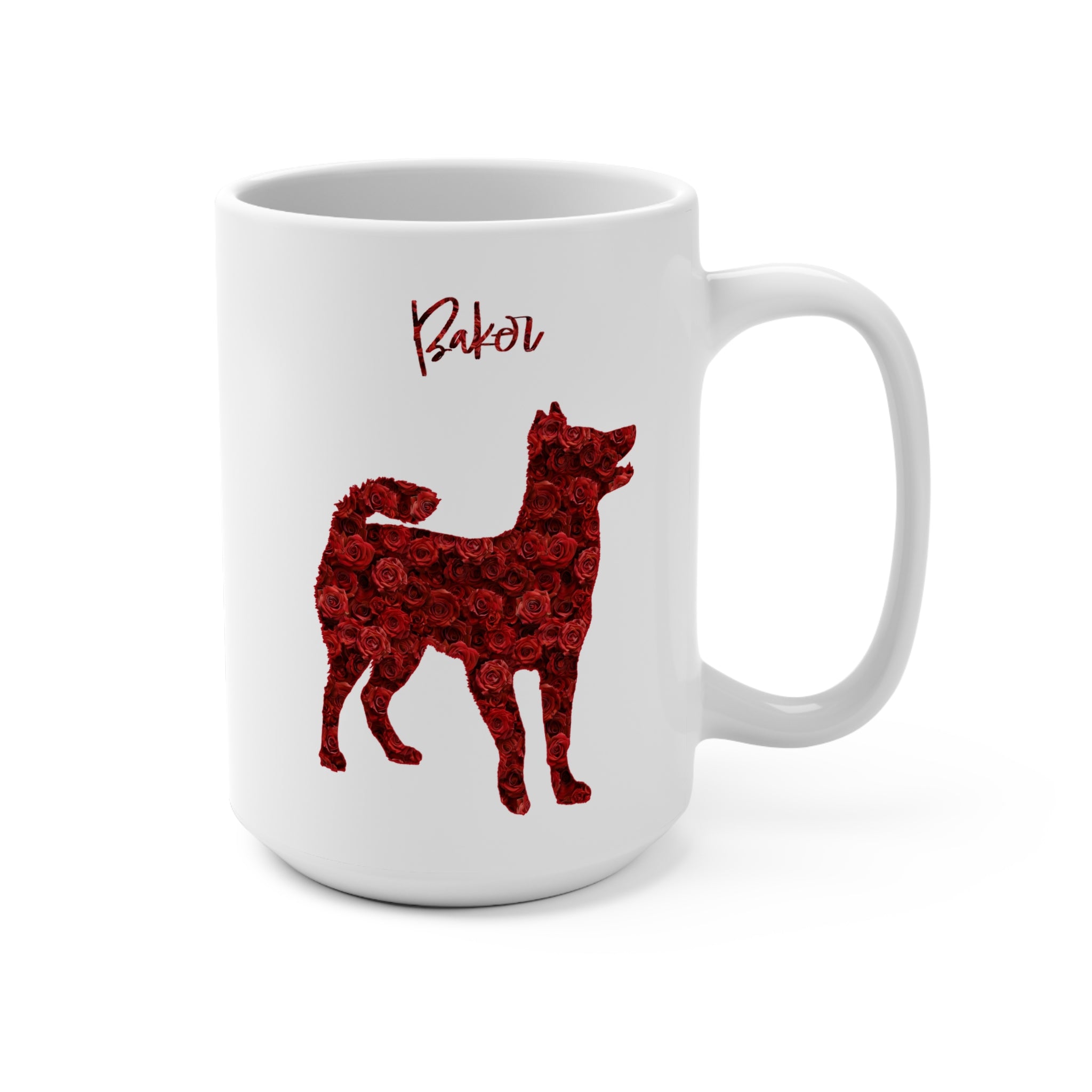 Personalized Red Rose Dog Silhouette Flower Art 15 Oz. Ceramic Coffee Mug - custom-red-rose-dog-silhouette-flower-art-15-oz-ceramic-coffee-mug