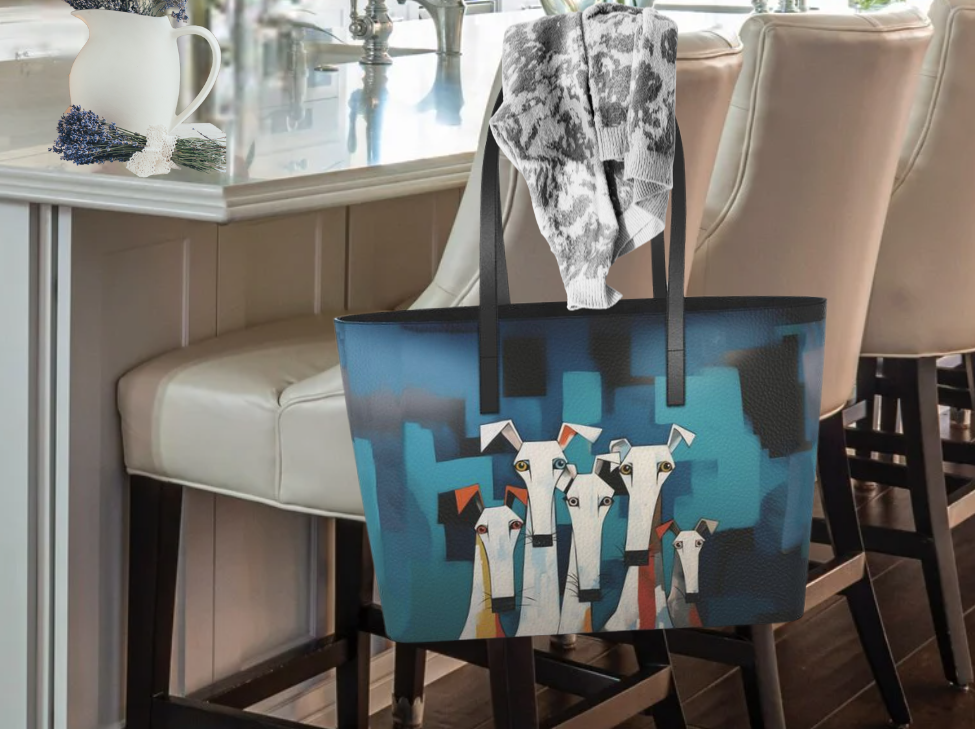 Modern, Elegant White Original Dog Art Italian Nappa Leather Tote - elegant-white-dog-greyhound-whippet-dog-art-leather-tote