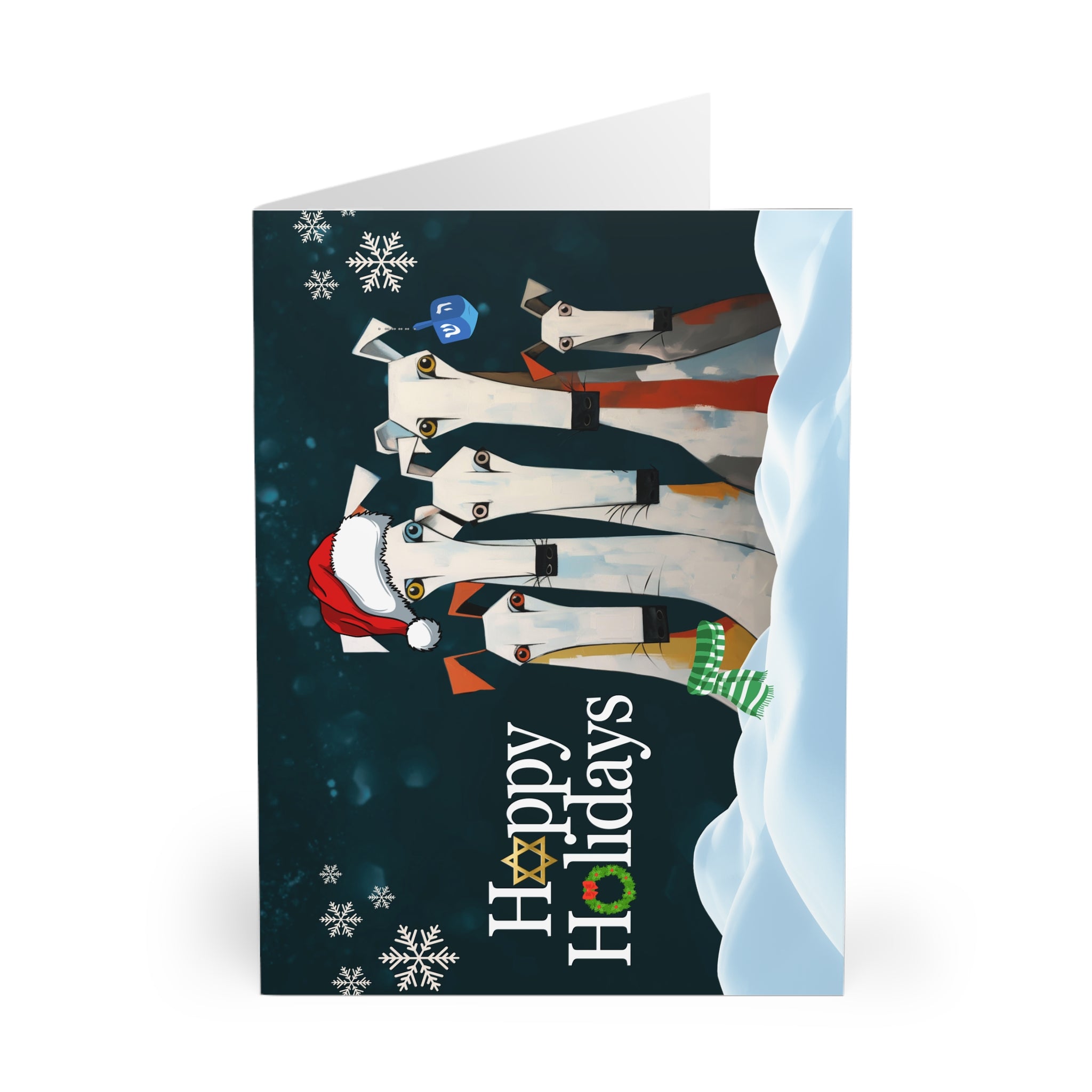 “The Eyes Have It” White Elegant Dog Art Christmas - Chanukkah - Holiday Greeting Card 5-Pak