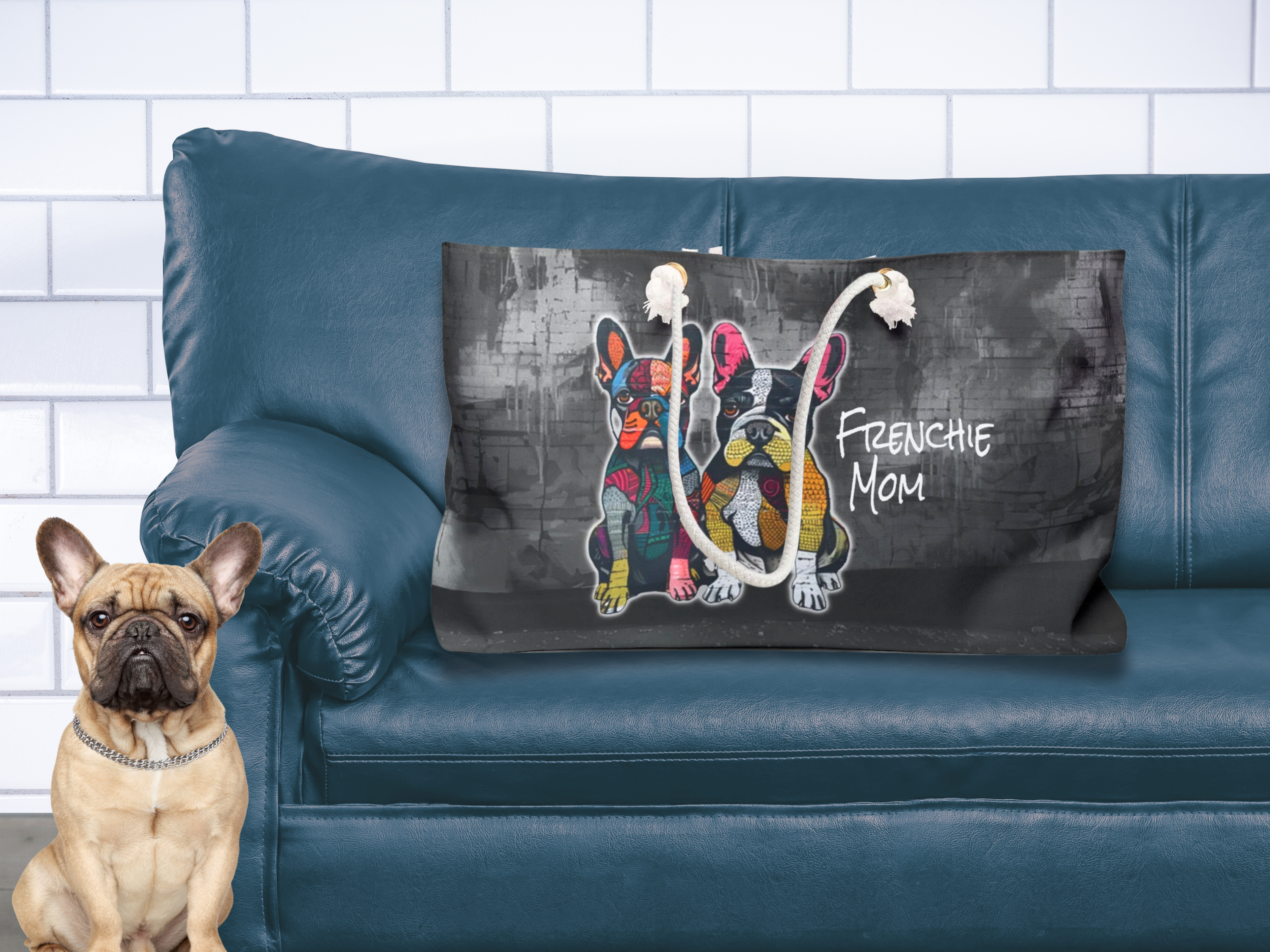 Original Frenchie Mom Graffiti Dog Art Weekender Tote Bag - original-frenchie-street-art-weekender-tote-bag