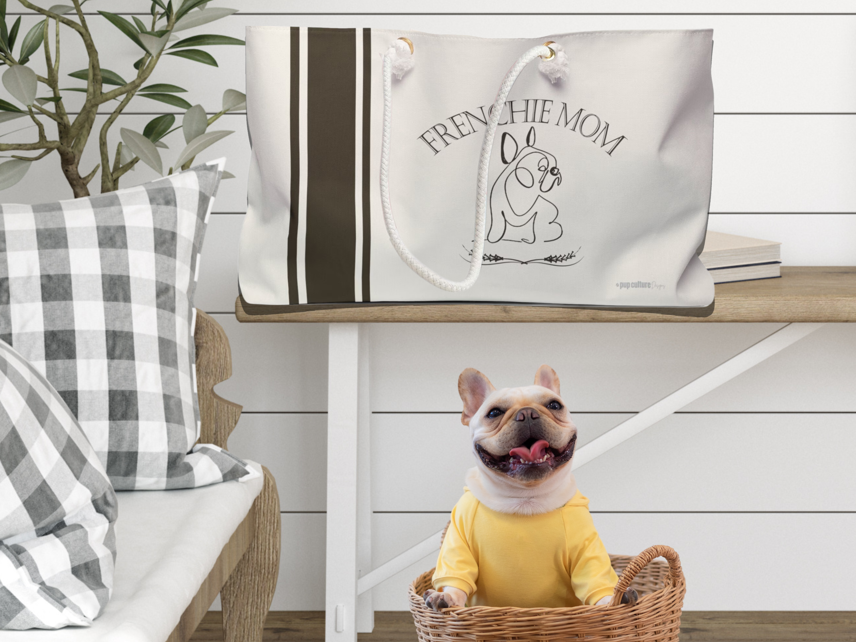 Customized Dog Breed Farmhouse Stripe Design Weekender Tote Bag - your-choice-of-breed-dog-mom-farmhouse-stripe-design-weekender-tote-bag