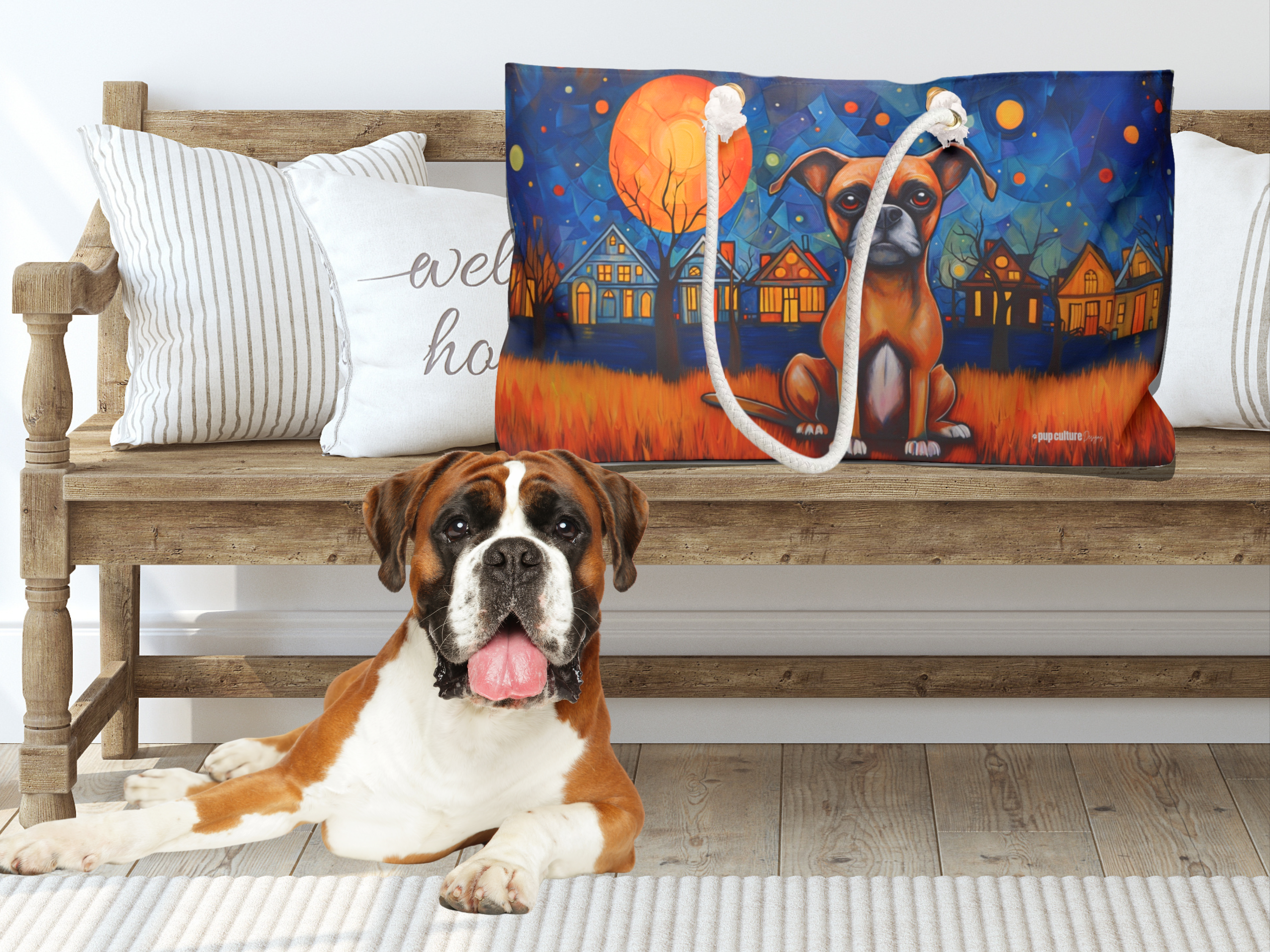 Artist-Inspired Boxer Dog Art Large Market Tote Bag - artist-inspired-boxer-dog-art-large-market-tote-bag