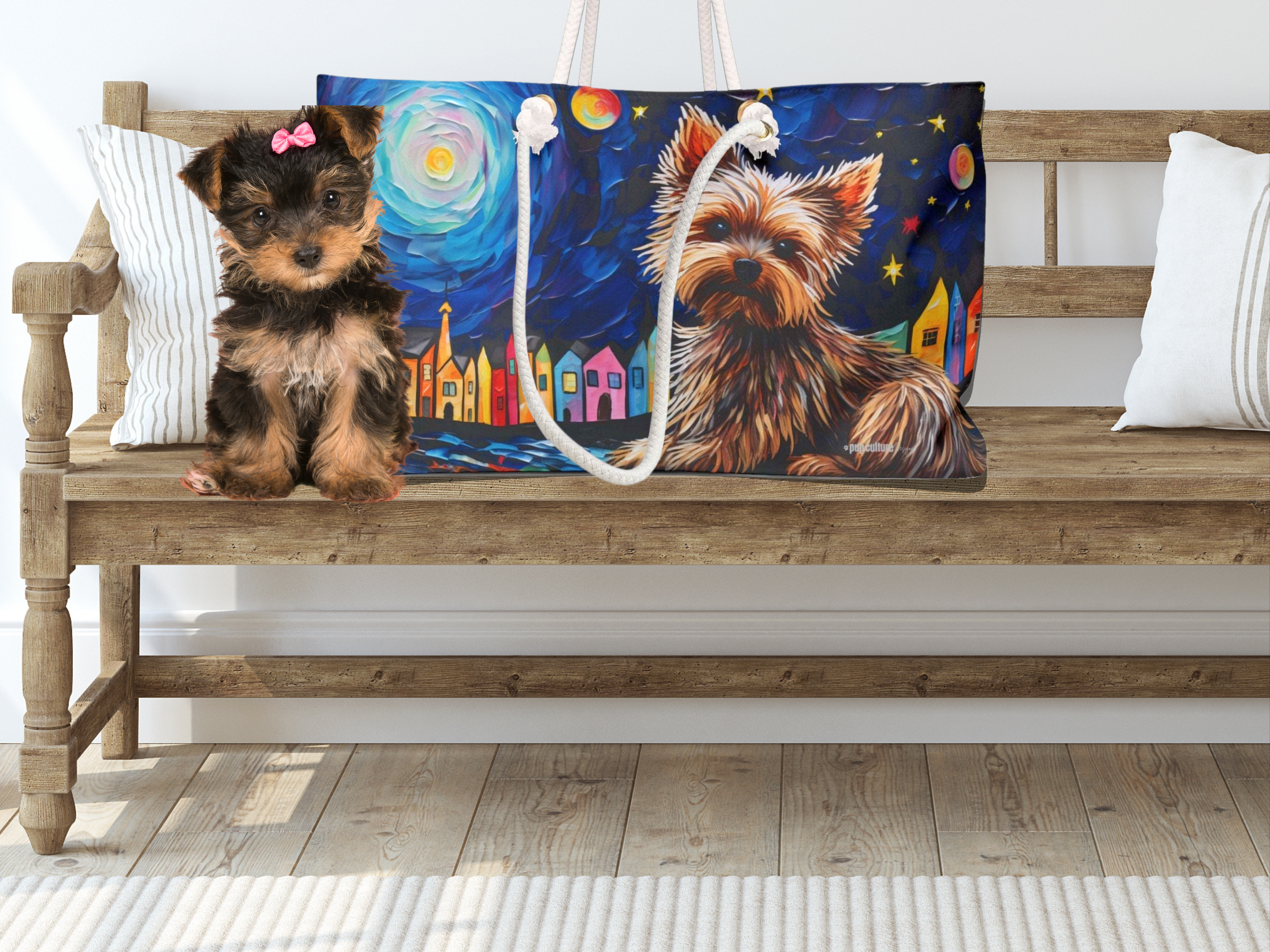 Artist-Inspired Yorkie Dog Art Large Market Tote Bag - artist-inspired-yorkie-yorkshire-terrier-dog-art-large-market-tote-bag