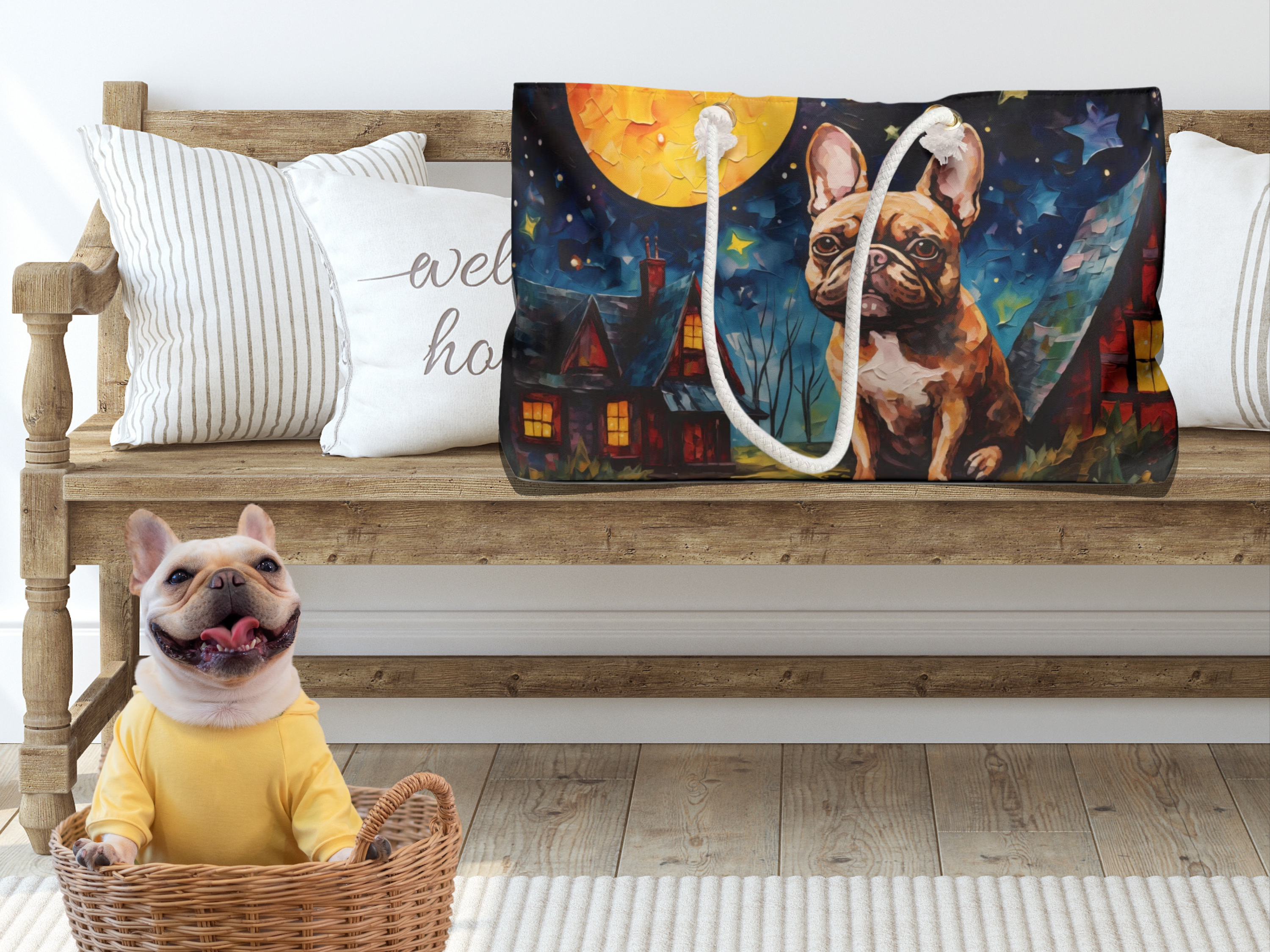 Artist-Inspired Frenchie Dog Art Large Market Tote Bag - artist-inspired-frenchie-french-bulldog-dog-art-large-market-tote-bag