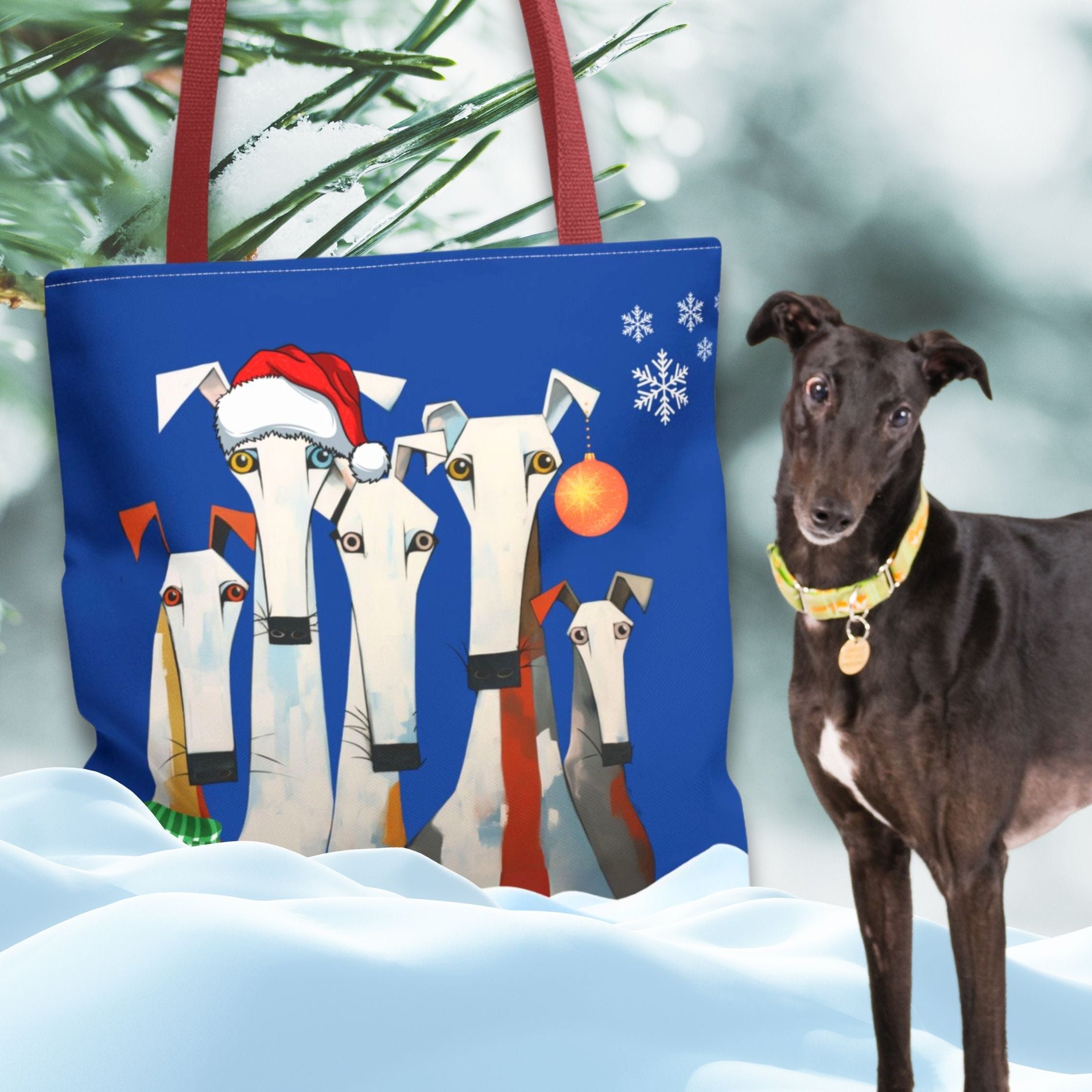 Modern White Dog Art Christmas Tote - Greyhound - Whippet - Saluki - modern-white-dog-holiday-greyhound-whippet-saluki-christmas-tote