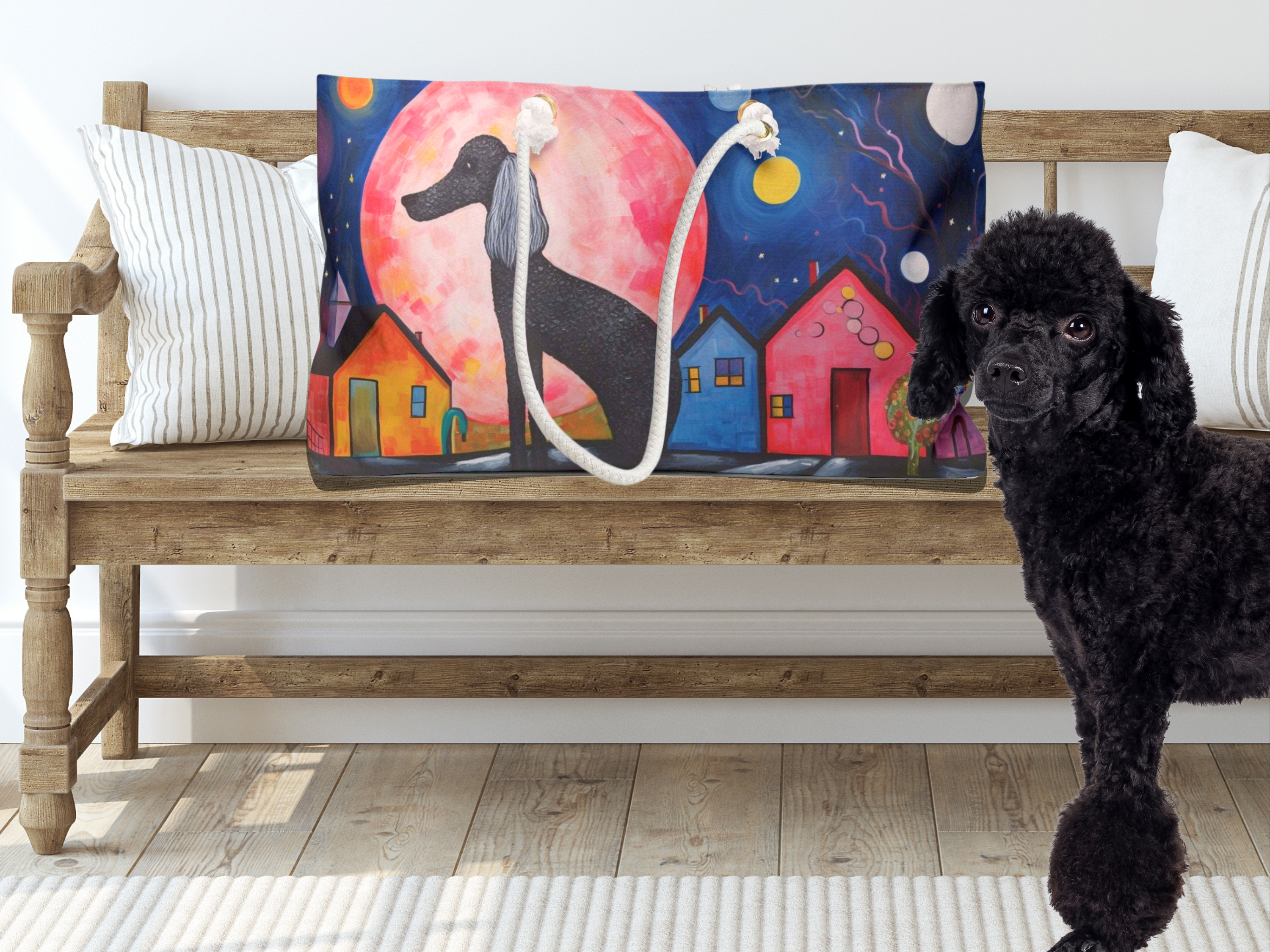 Artist-Inspired Poodle Dog Art Large Market Tote Bag - artist-inspired-poodle-dog-art-large-market-tote-bag