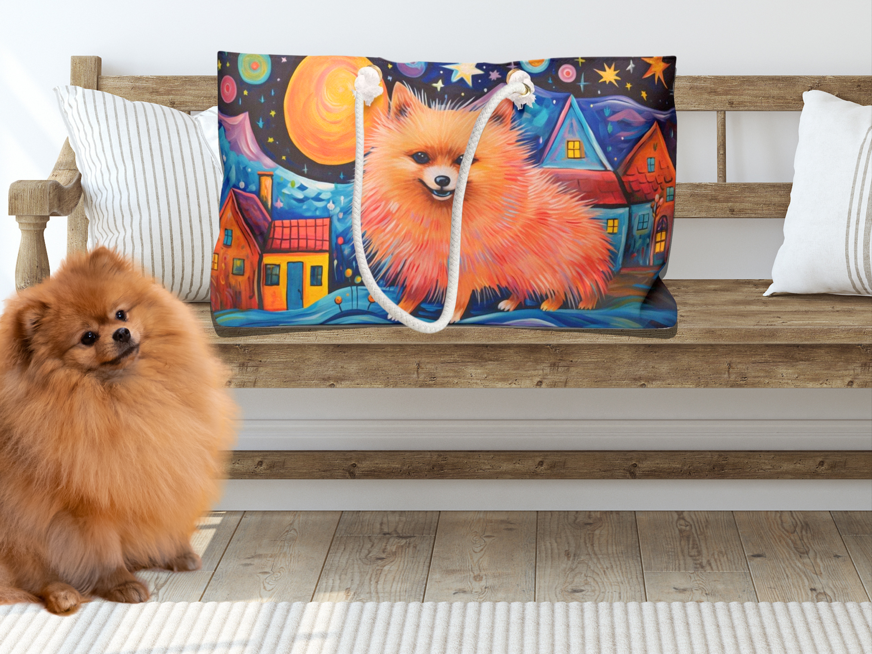 Artist-Inspired Pomeranian Dog Art Large Market Tote Bag - artist-inspired-pomeranian-dog-art-large-market-tote-bag