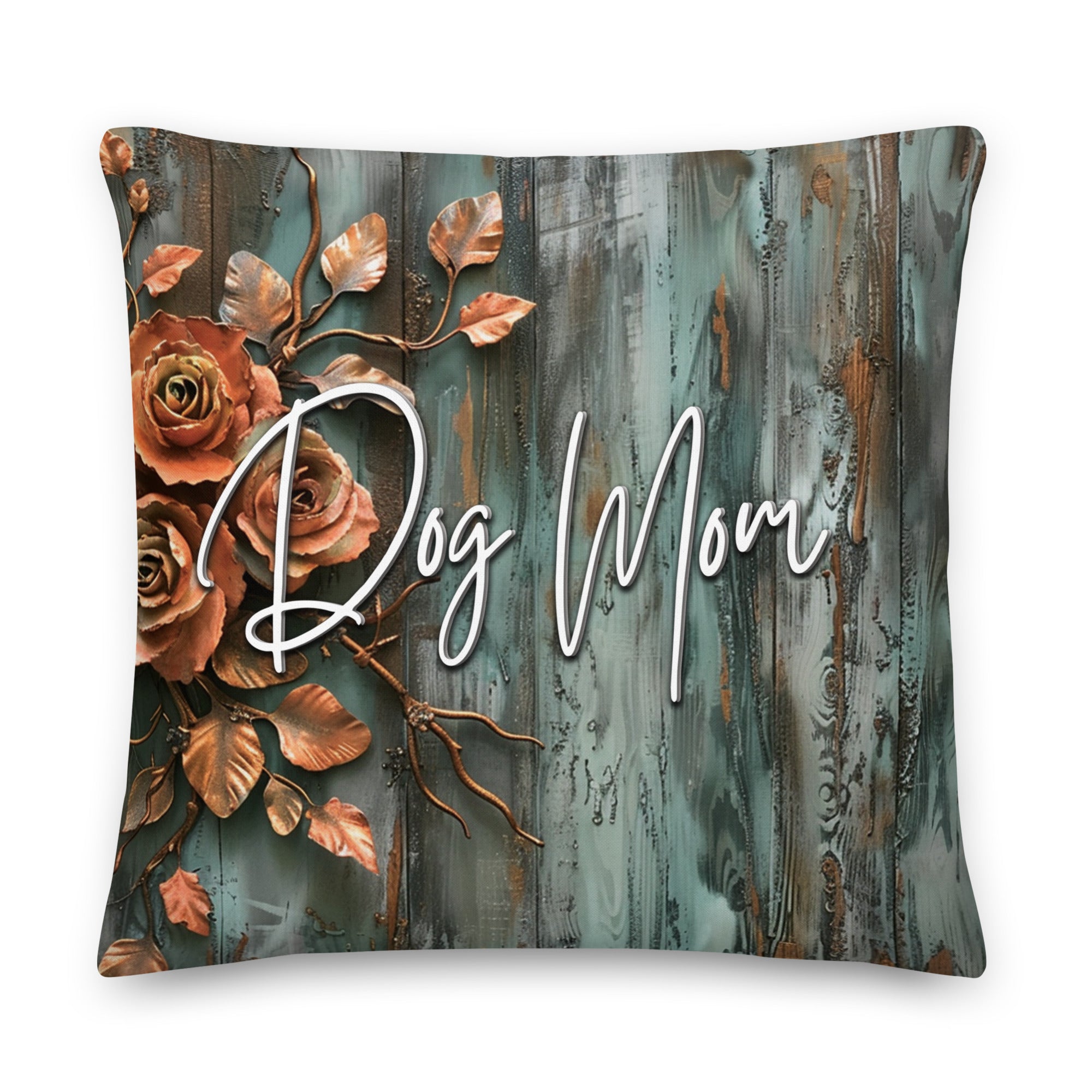 Farmhouse Dog Mom Patina Rose Throw Pillow, Choice of Fabric - throw-pillows-3