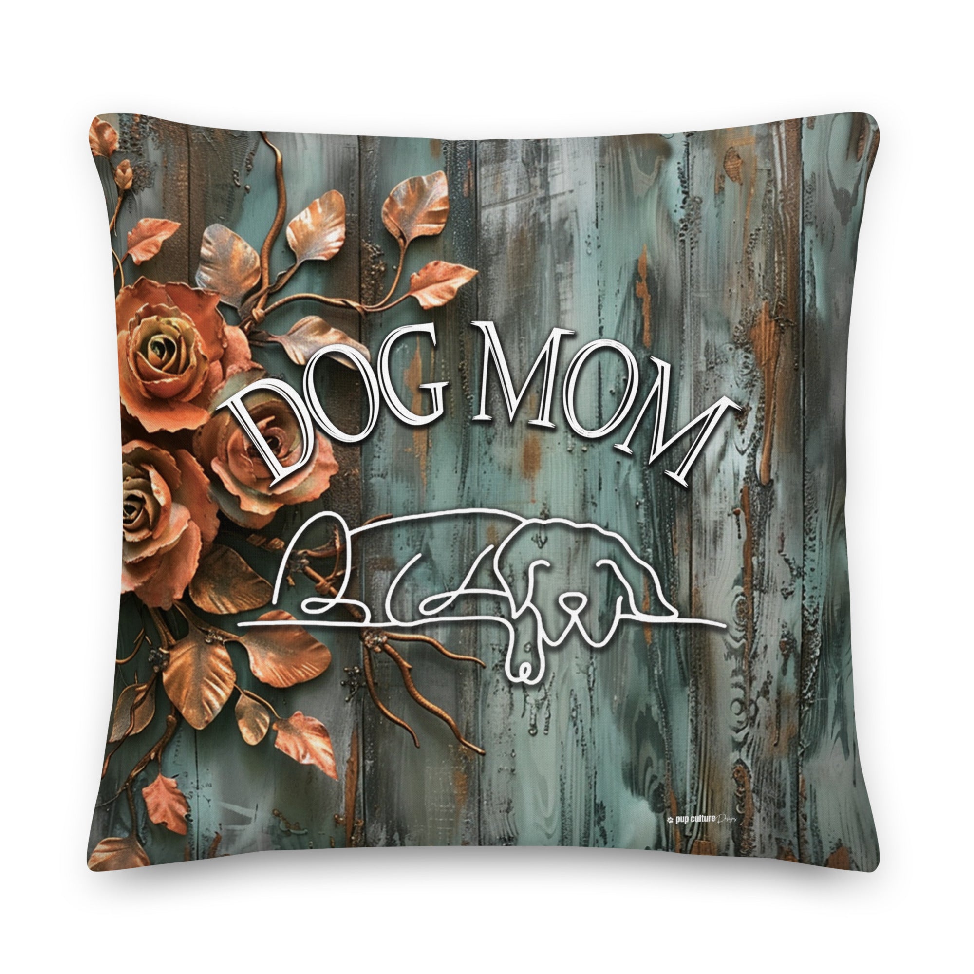 Farmhouse Dog Mom Patina Rose Throw Pillow, Choice of Fabric - throw-pillows-3