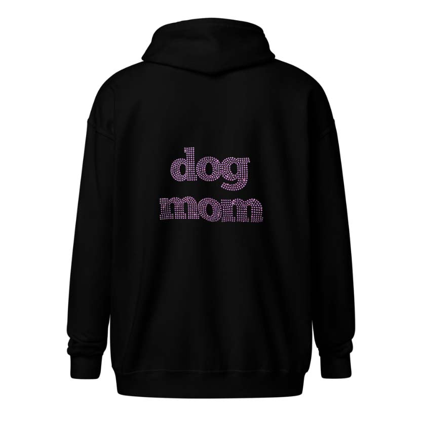 Dog Mom Crystal Zippered Hoodie | Crystal Design on Back - dog-mom-crystal-zipper-hoodie-design-on-back