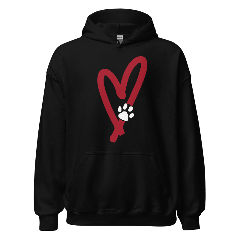 Dog Mom Solid Color Heart & Paw Dog Love Hoodie | Black or White - Hoodie