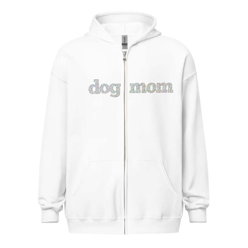 Dog Mom Crystal Hoodie | Crystal Design on Front - dog-mom-rhinestone-zipper-hoodie-front-design
