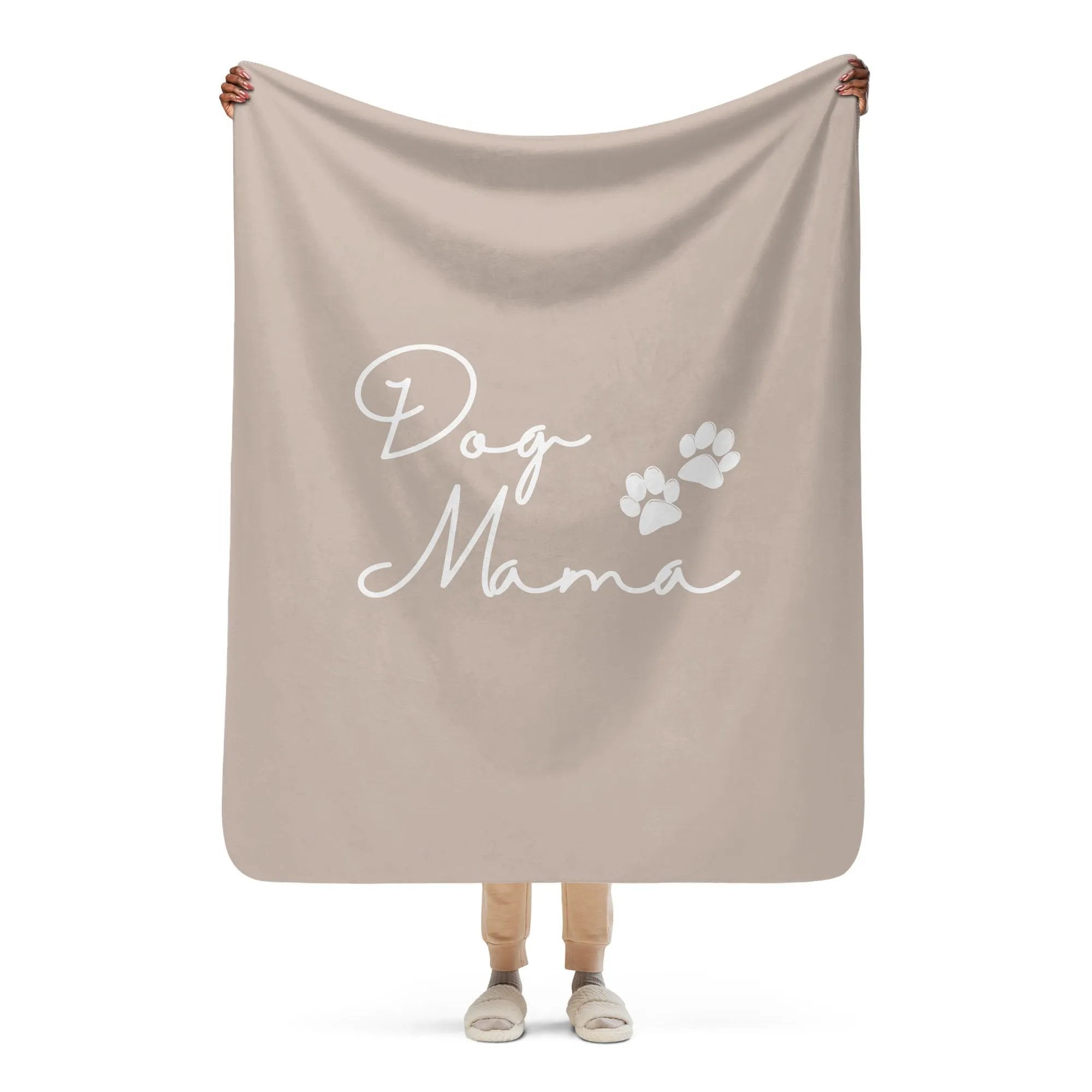 Dog Mama and PawPrint Neutral Sherpa Blanket - dog-mama-and-pawprint-neutral-sherpa-fleece-blanket