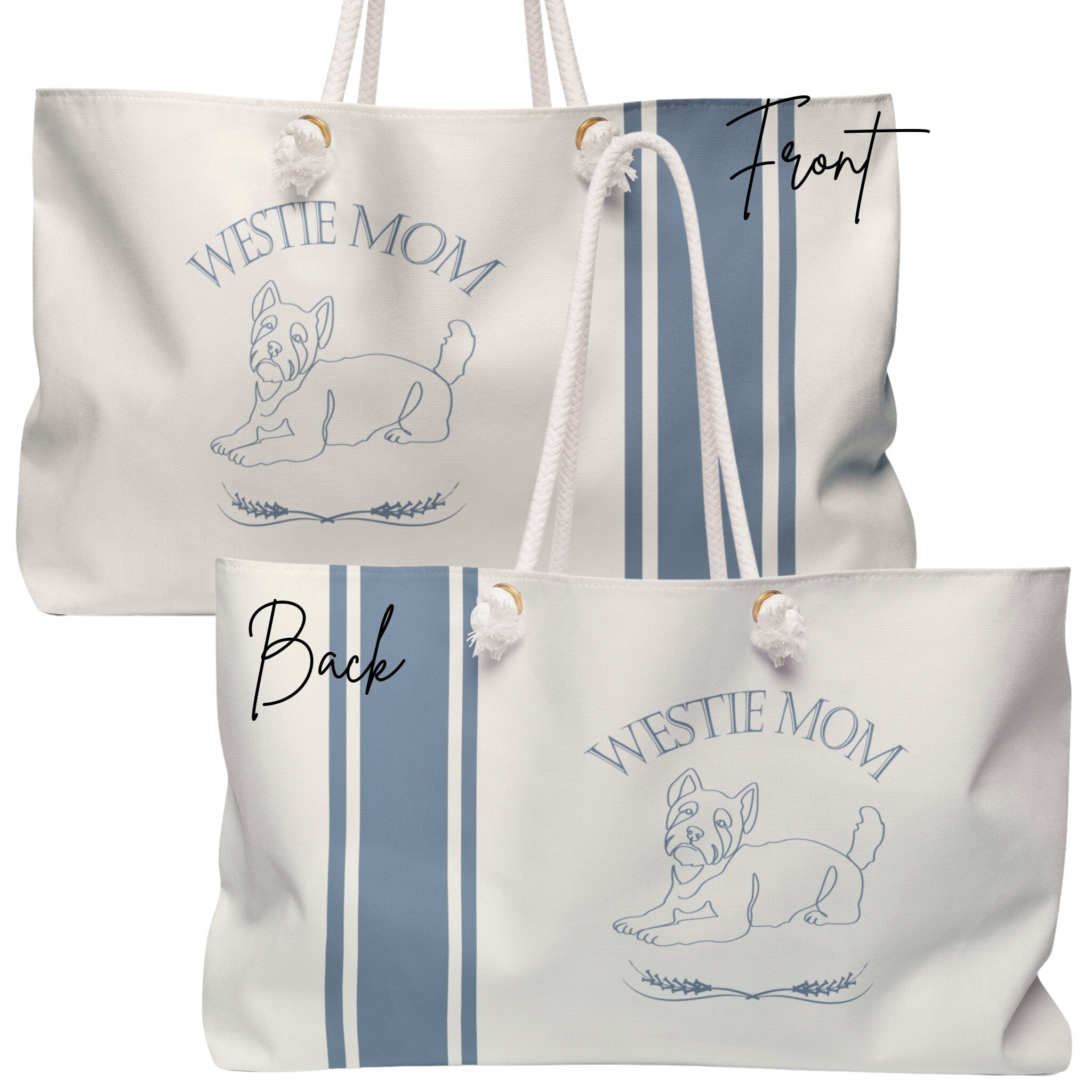 YOUR CHOICE OF BREED Dog Mom Farmhouse Stripe Design Weekender Tote Bag - your-choice-of-breed-dog-mom-farmhouse-stripe-design-weekender-tote-bag