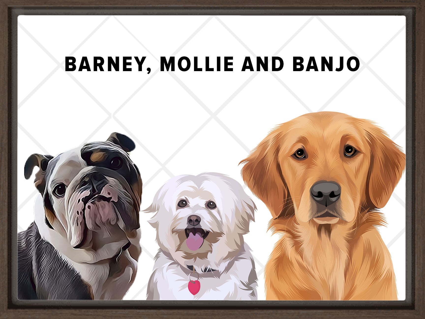 Custom Classic Three Dog Portrait | 8 Backgrounds | Framed Canvas or Unframed Poster Print - Wall Art