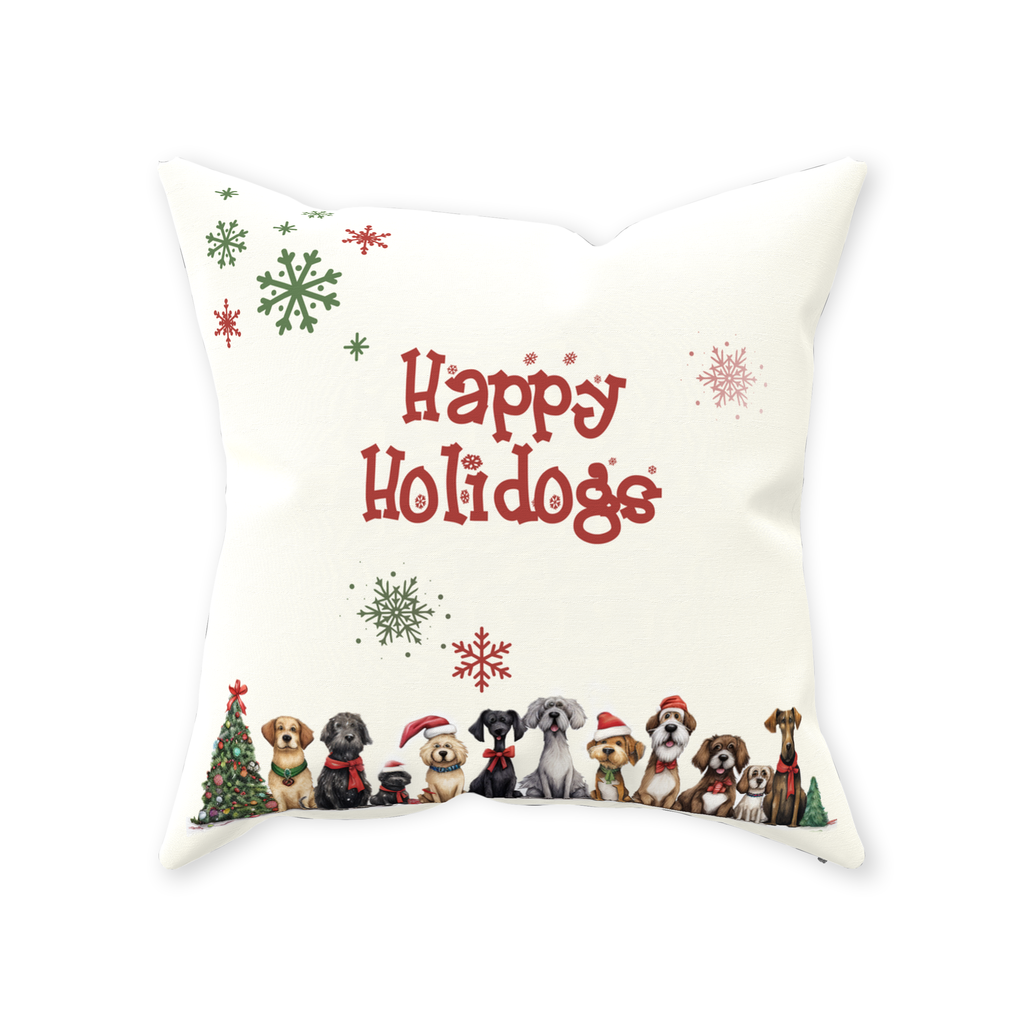 Happy Holidogs Whimsical Dog Art Premium Red & Green Holiday Pillow - whimsical-dog-art-red-green-premium-holiday-pillow