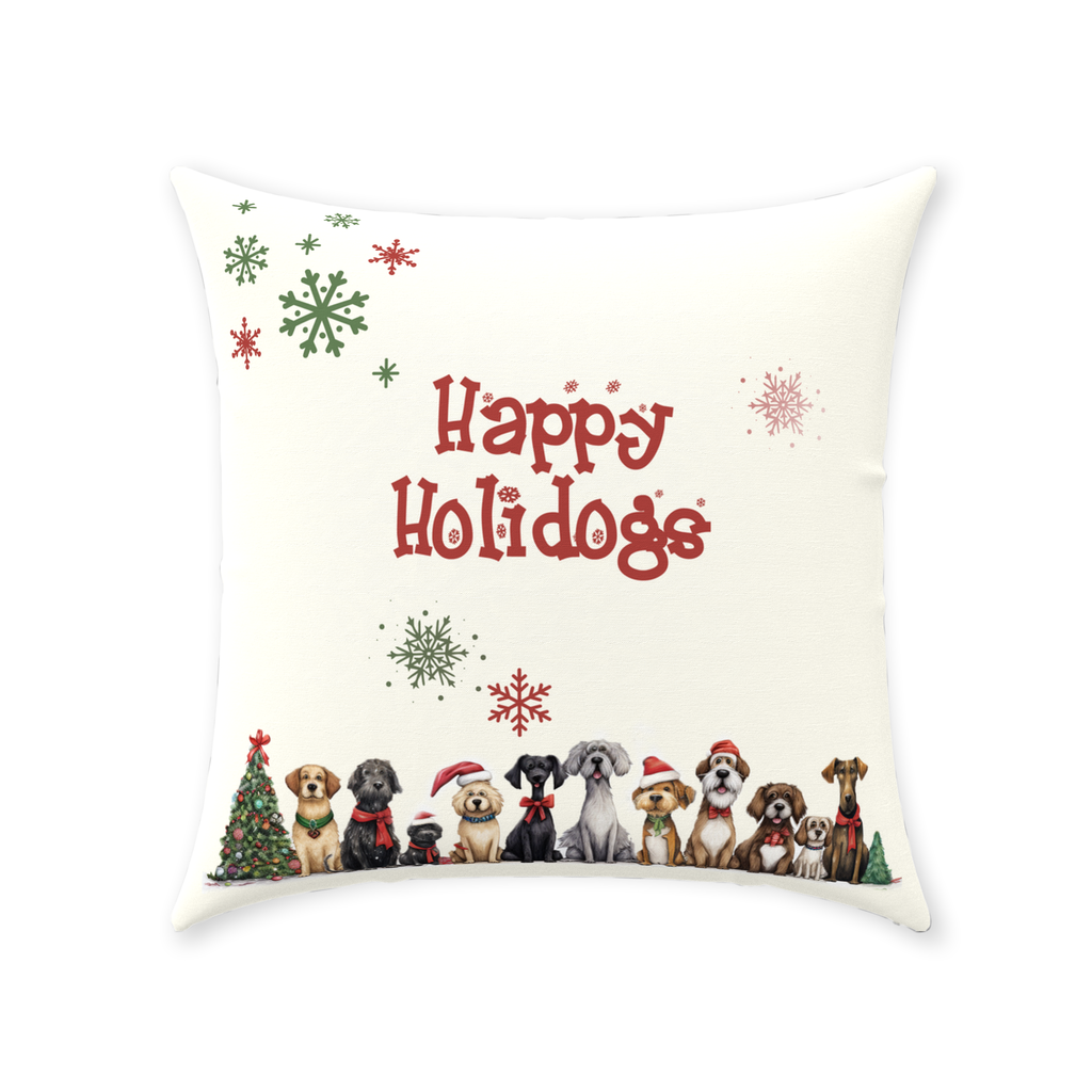 Happy Holidogs Whimsical Dog Art Premium Red & Green Holiday Pillow - whimsical-dog-art-red-green-premium-holiday-pillow