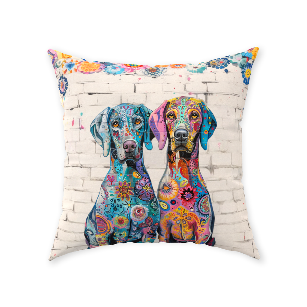 Artistic Floral Weimaraner Edgy Original Dog Art Floor Pillow - weimaraner-floor-pillow