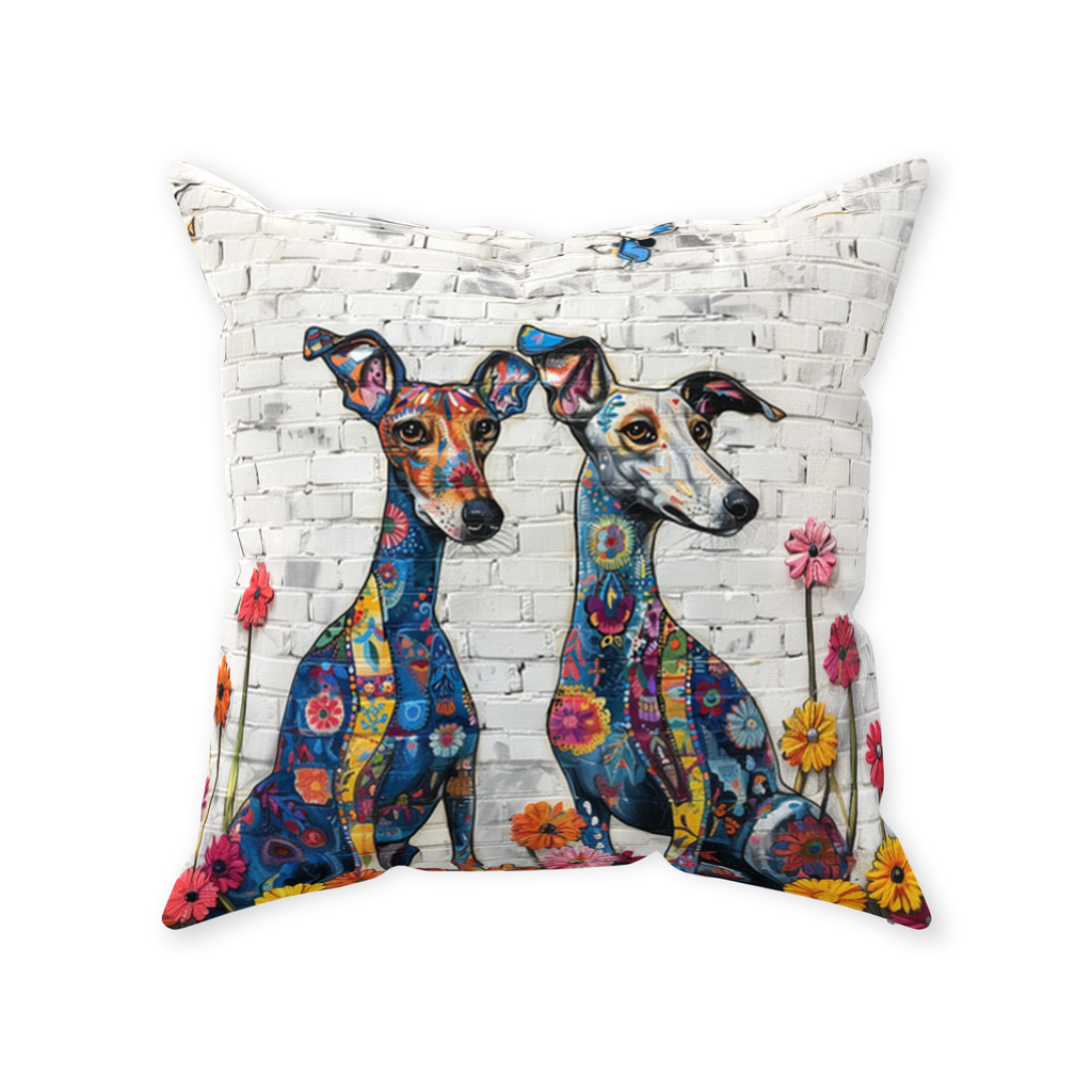 Artistic Floral Italian Greyhound Original Dog Art Throw Pillow - italian-greyhound-accent-pillow