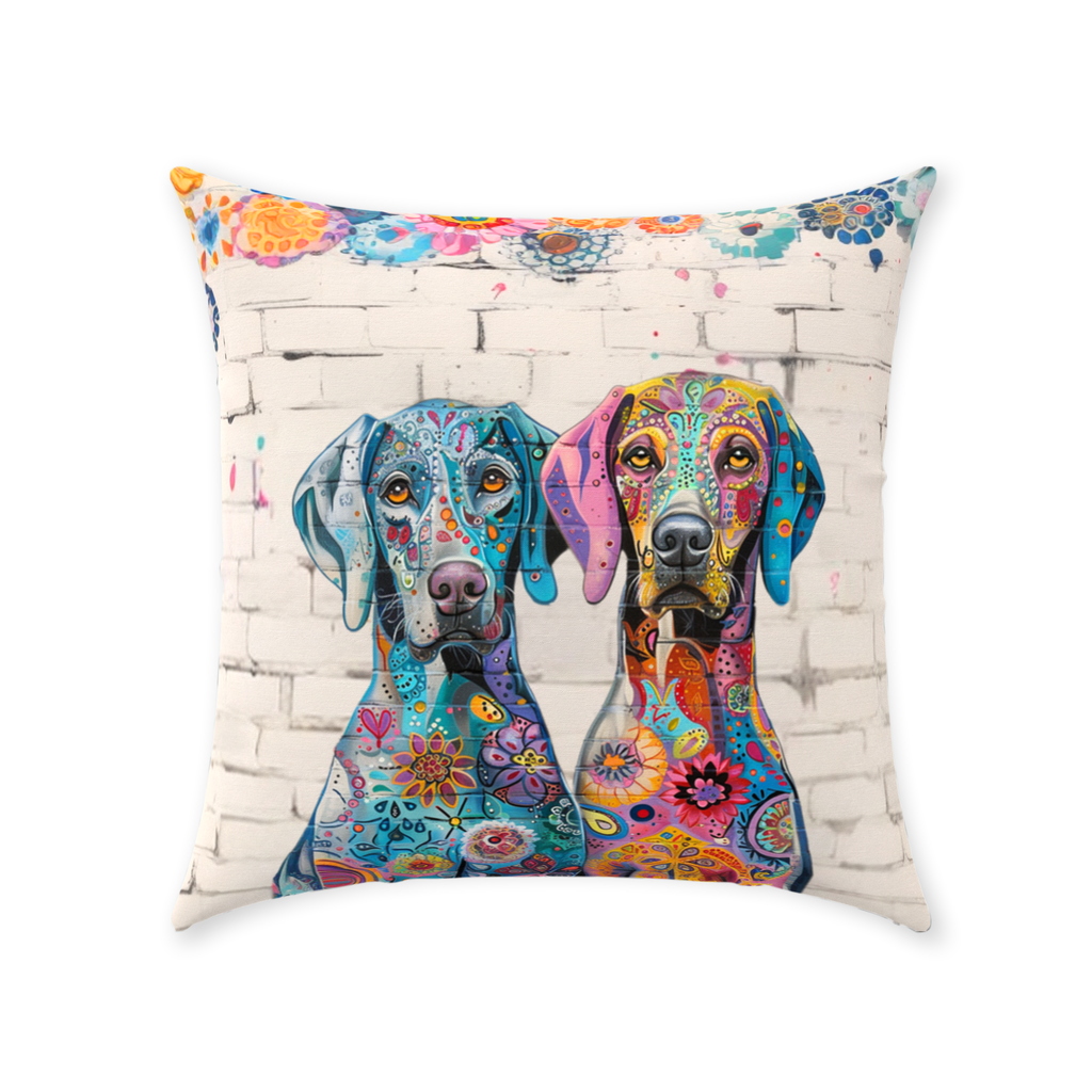 Artistic Floral Weimaraner Original Dog Art Throw Pillow