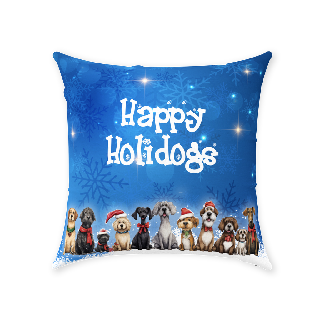 Happy Holidogs Whimsical Snowflake Dog Art Holiday Premium Pillow - happy-holidogs-frosty-pups-pillow-copy-copy