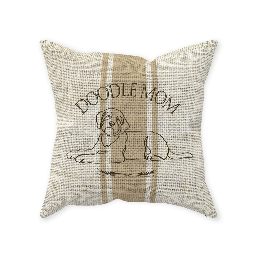 YOUR CHOICE OF BREED Dog Mom Farmhouse Grain Sack Design Pillow - any-breed-dog-mom-farmhouse-grain-sack-design-textured-faux-linen-pillow