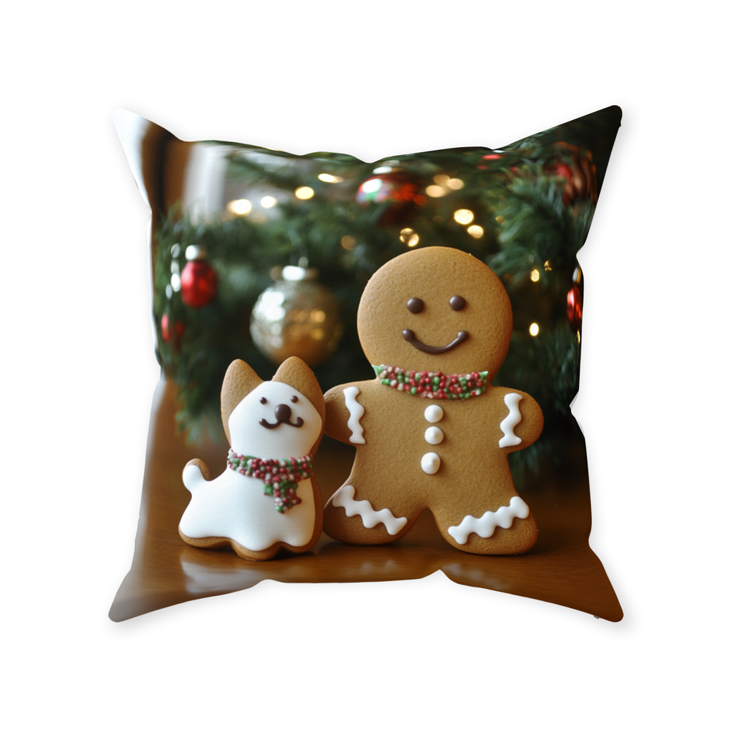 Gingerbread Man's Best Friend Holiday Premium Pillow - happy-holidogs-whimsical-snowflake-dog-art-holiday-premium-pillow-copy