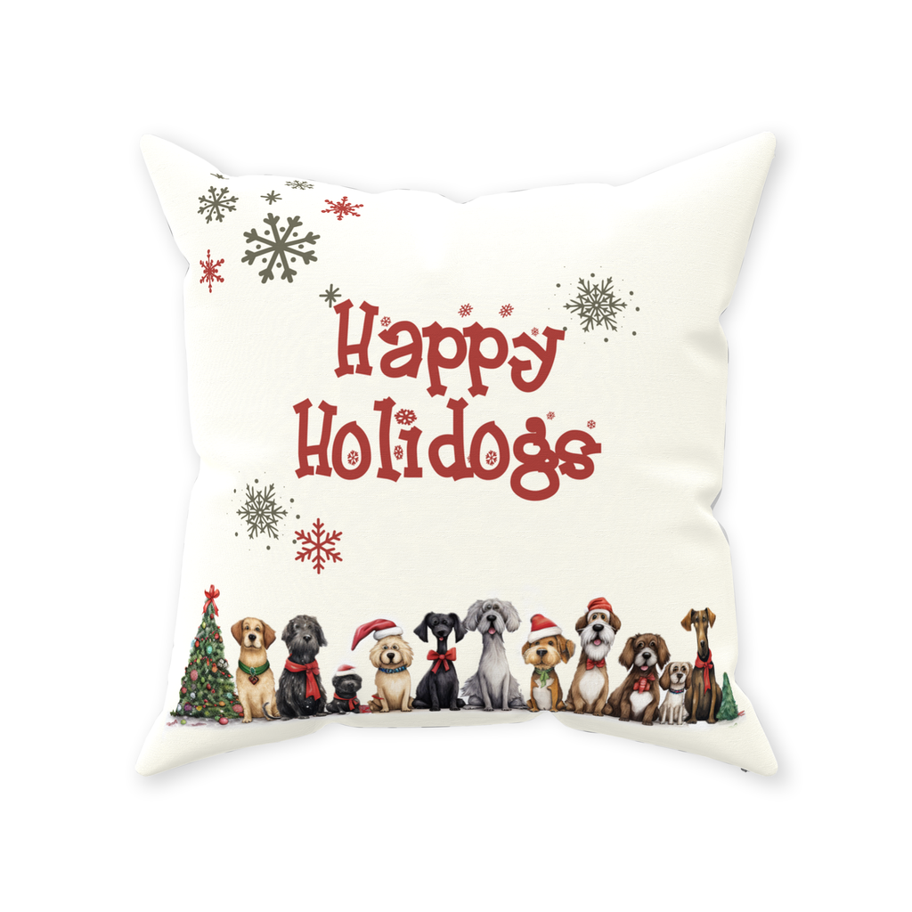 Happy Holidogs Whimsical Dog Art Premium Red & Green Holiday Pillow - whimsical-dog-art-red-green-premium-holiday-pillow