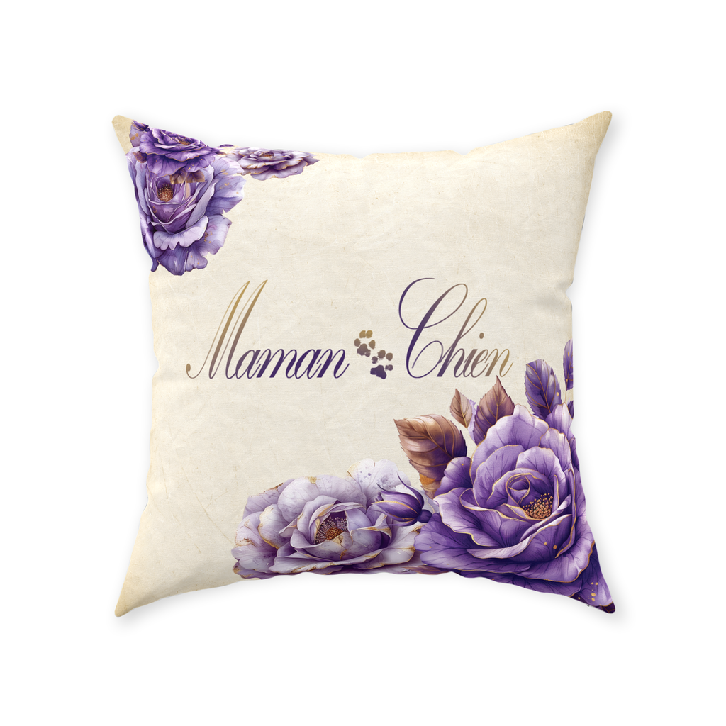 Maman Chien (Dog Mom in French) Lavender Rose Floor Pillow - maman-chien-dog-mom-in-french-lavender-rose-floor-pillow