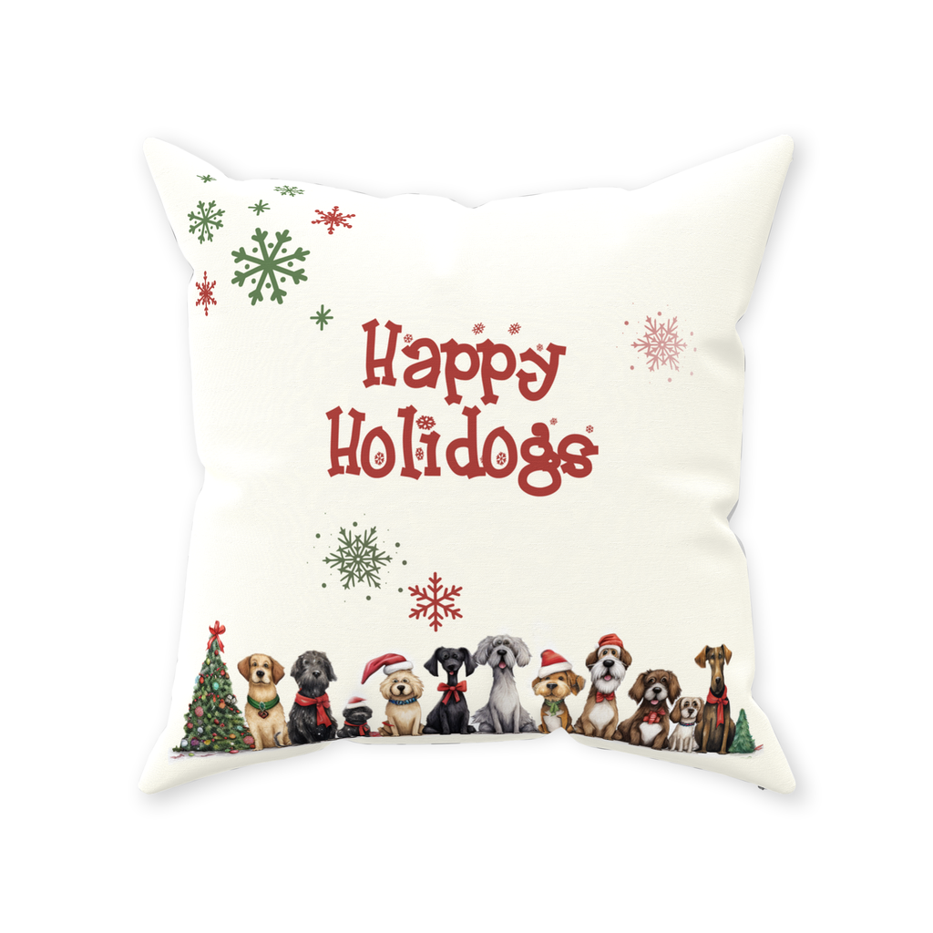 Happy Holidogs Whimsical Dog Art Premium Red & Green Holiday Pillow - whimsical-dog-art-red-green-premium-holiday-pillow