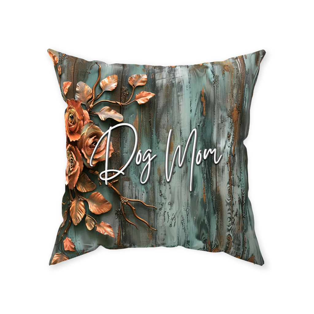 Dog Mom Patina Rose Farmhouse Washable Floor Pillow - rustic-copper-patina-dog-mom-floor-pillow